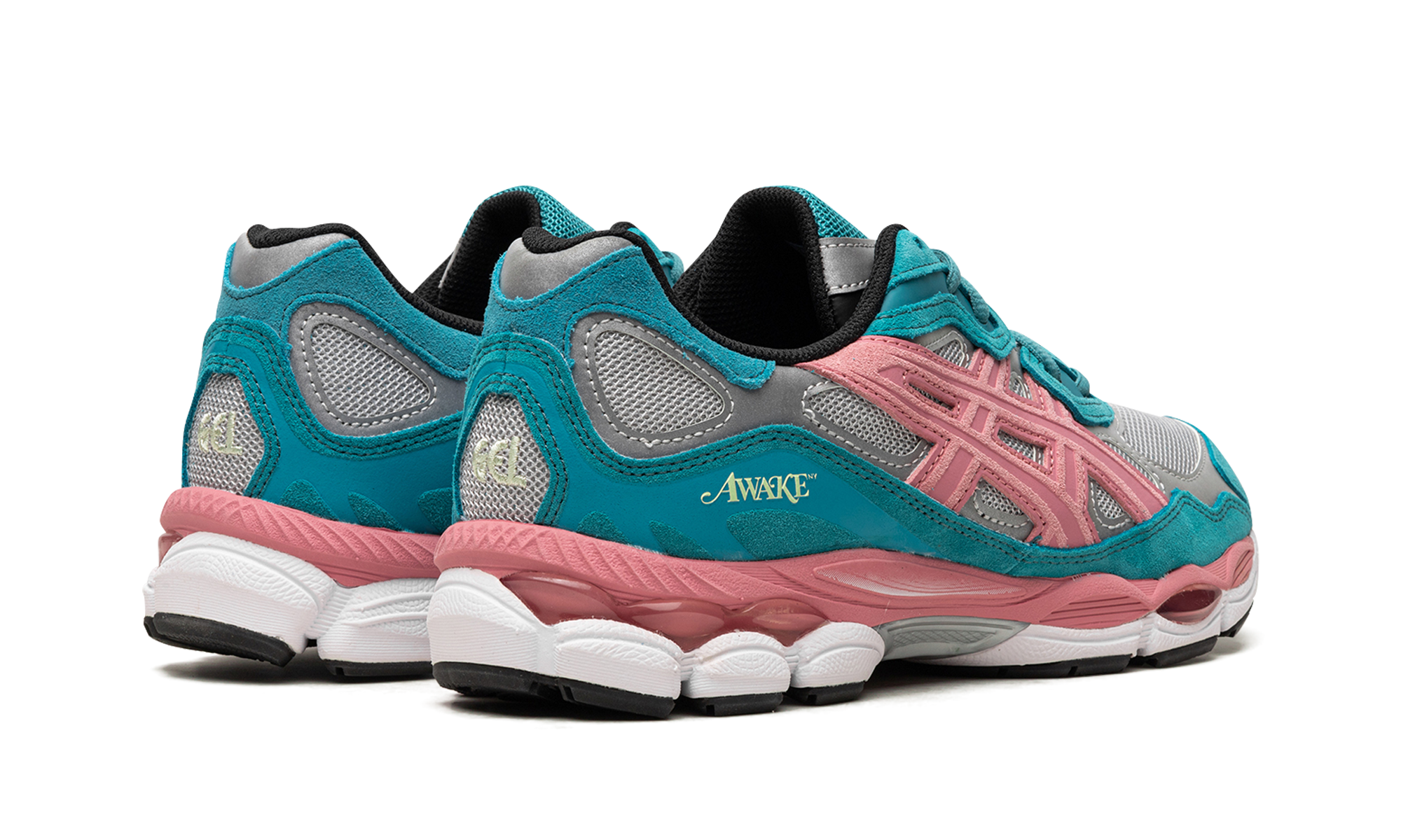 asics gel nyc awake ny teal+1201A850-022+diagnol right behind view