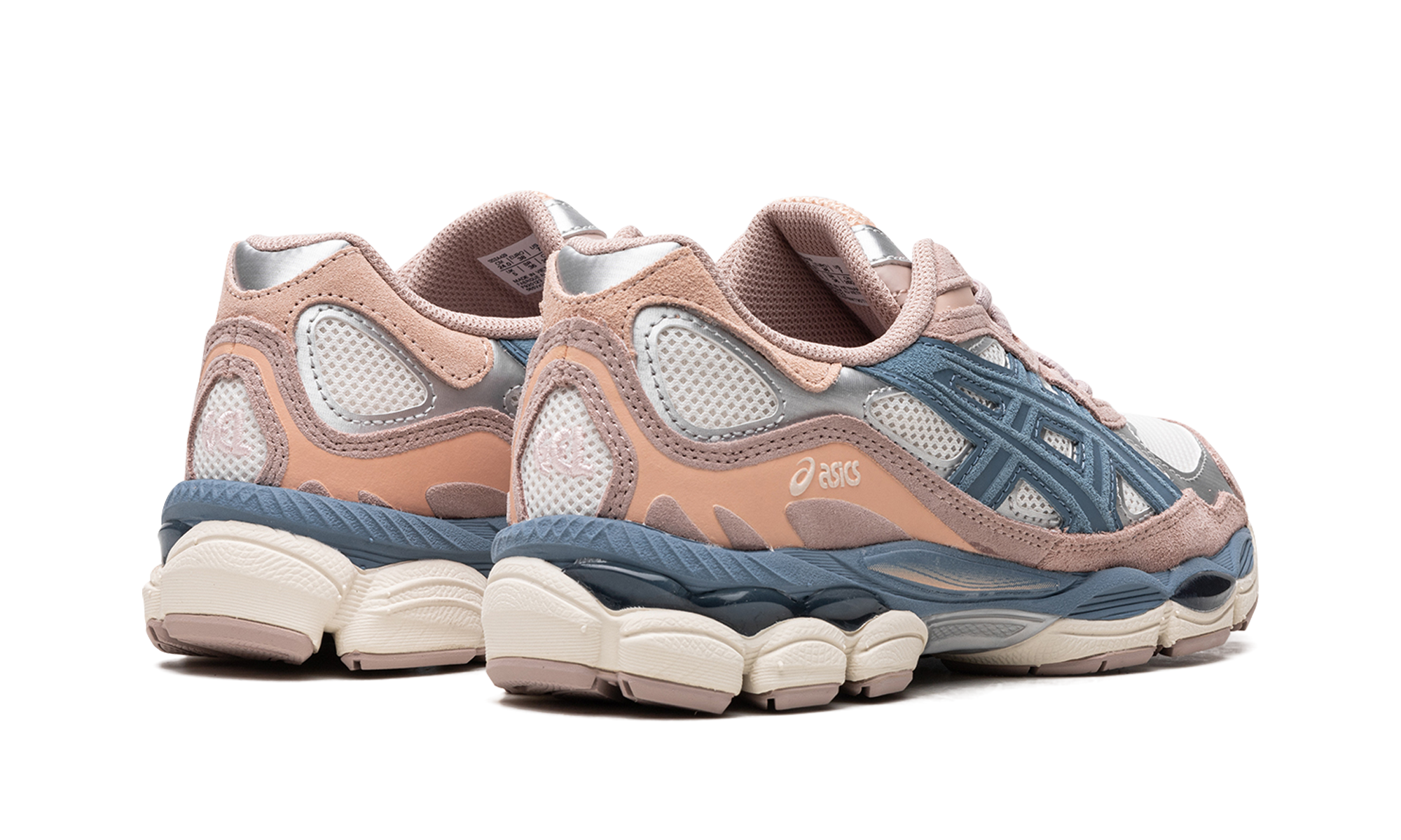 asics gel nyc cream grey floss salmon women s+1202A429-104+diagnol right behind view