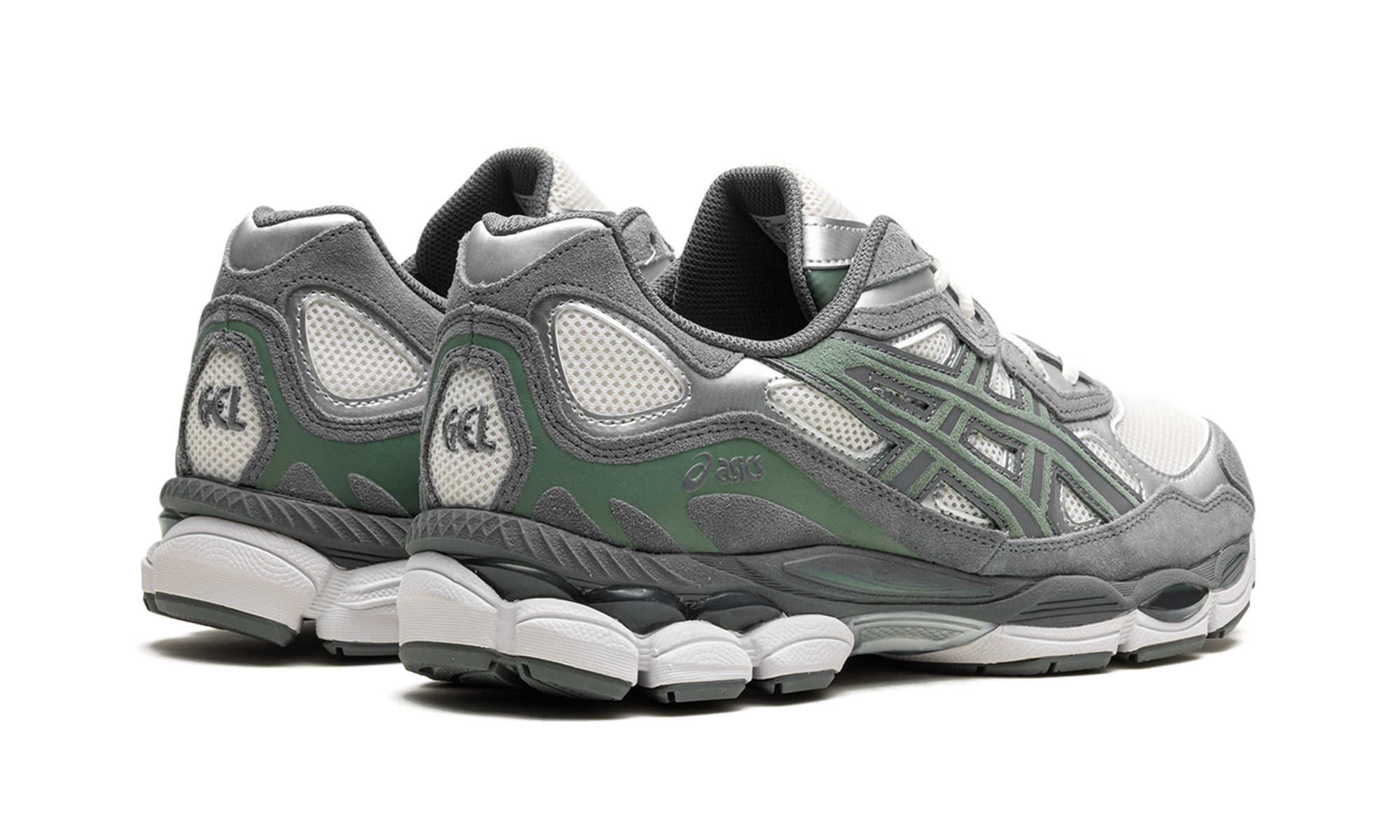 asics gel nyc cream steel grey+1203A383-101+diagnol right behind view