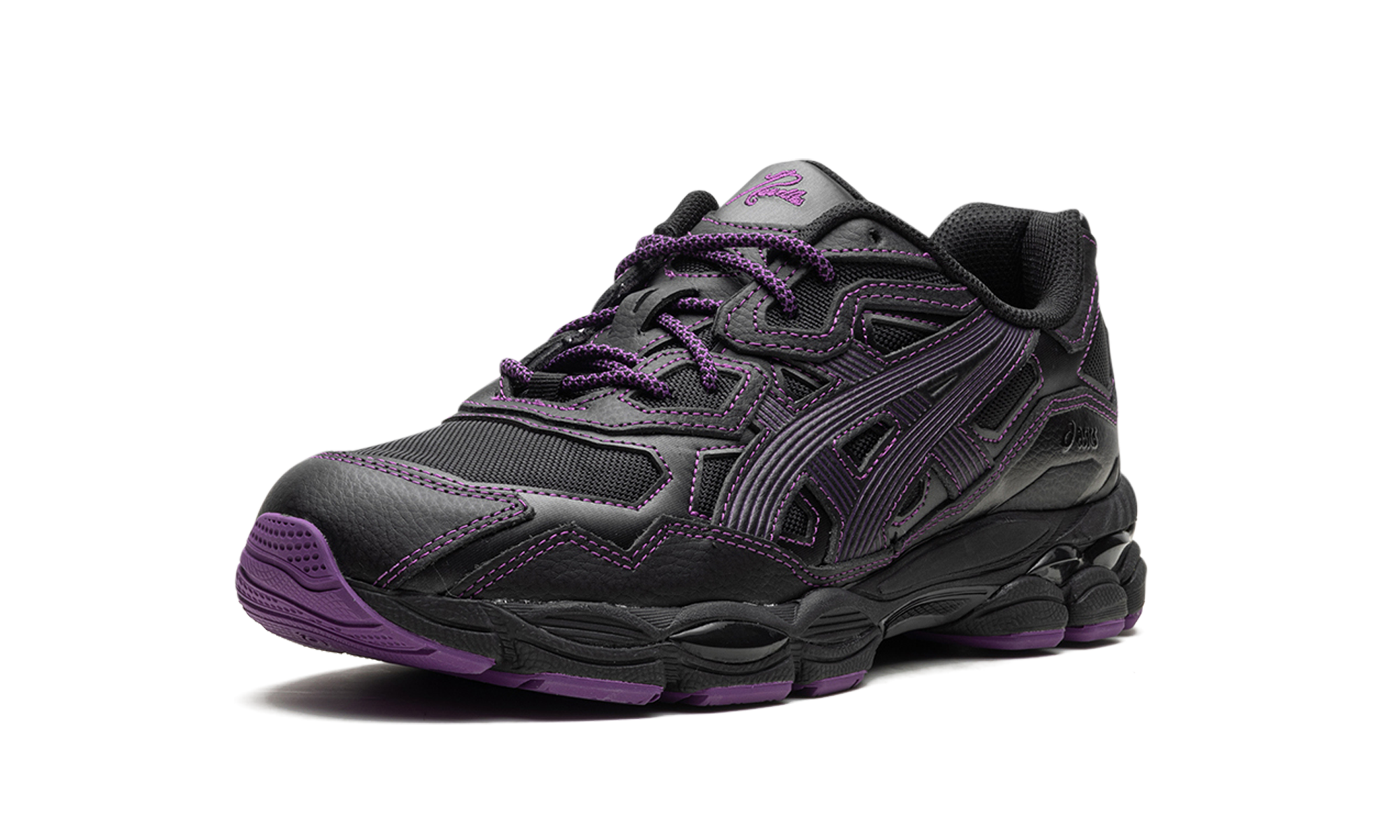 asics gel nyc needles black purple+1201B008-001+left diagnol single view