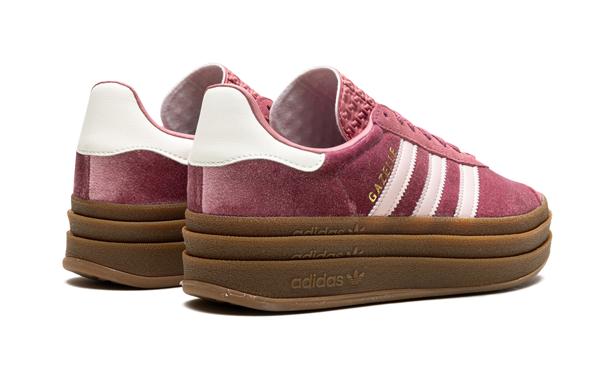 adidas gazelle bold sandy pink velvet women s+IG4389+diagnol right behind view