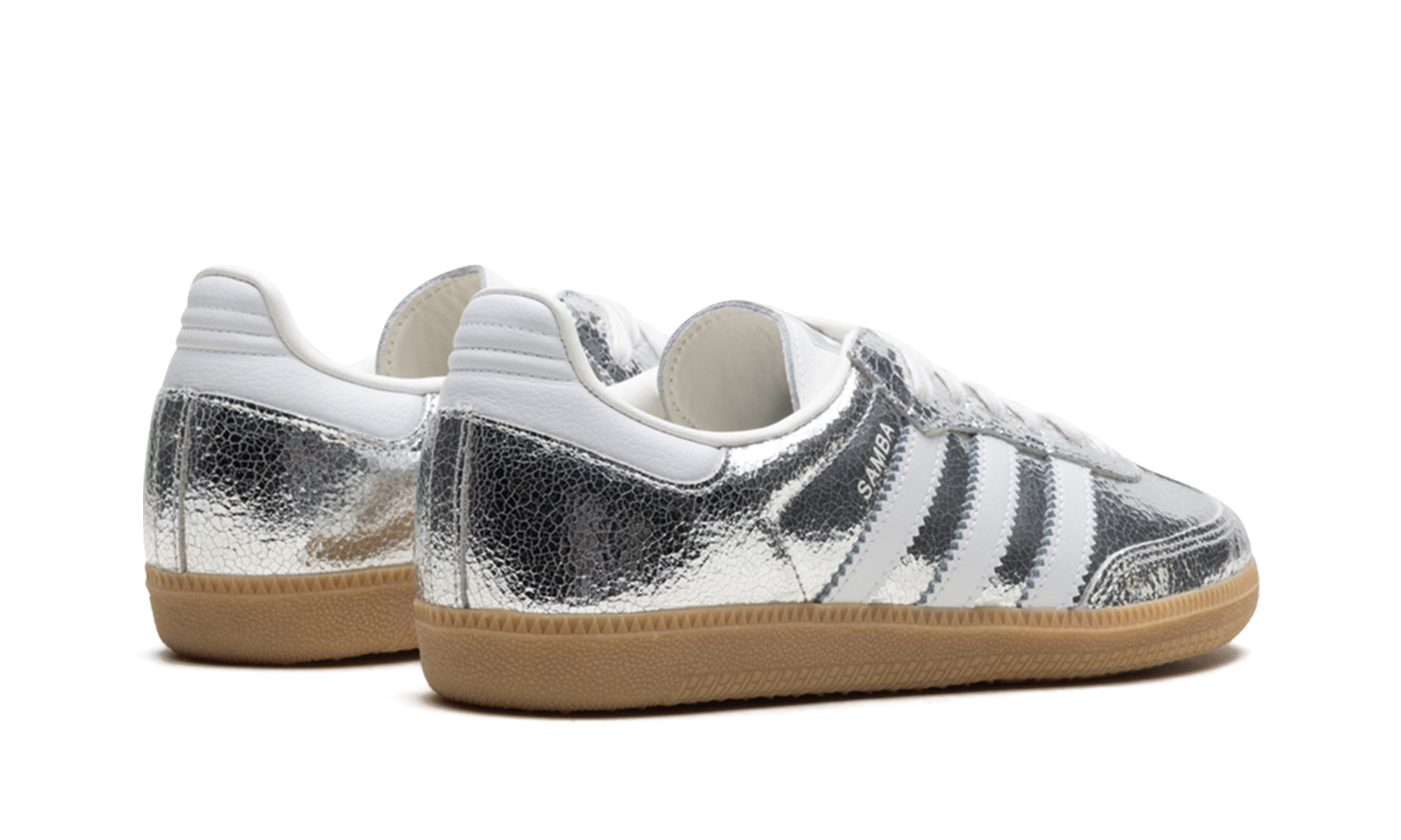 adidas samba og silver metallic cracked leather women s+JR0035+diagnol right behind view