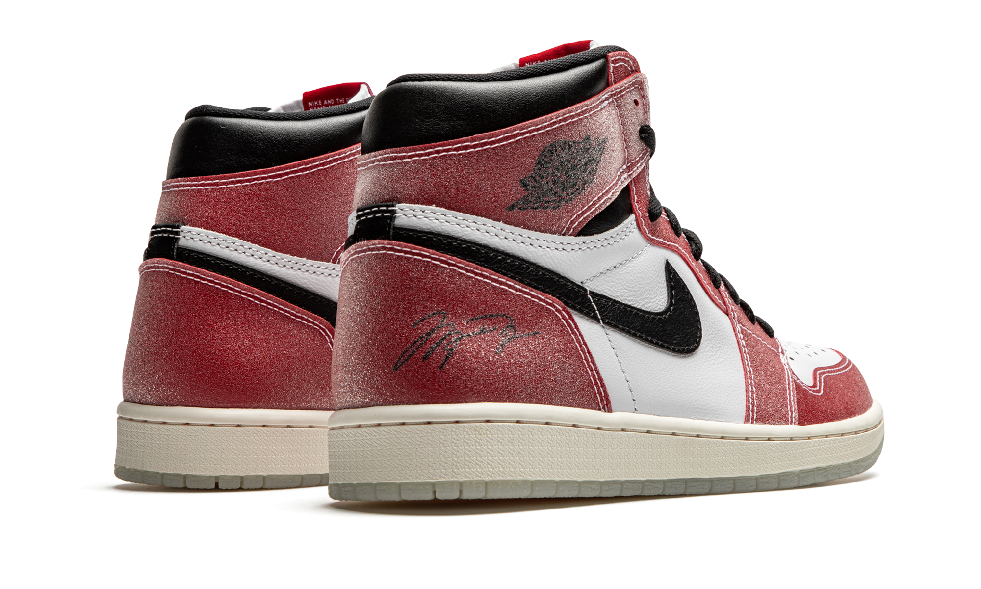 jordan 1 retro high trophy room chicago friends and family w blue laces+DA2728-100+diagnol right behind view