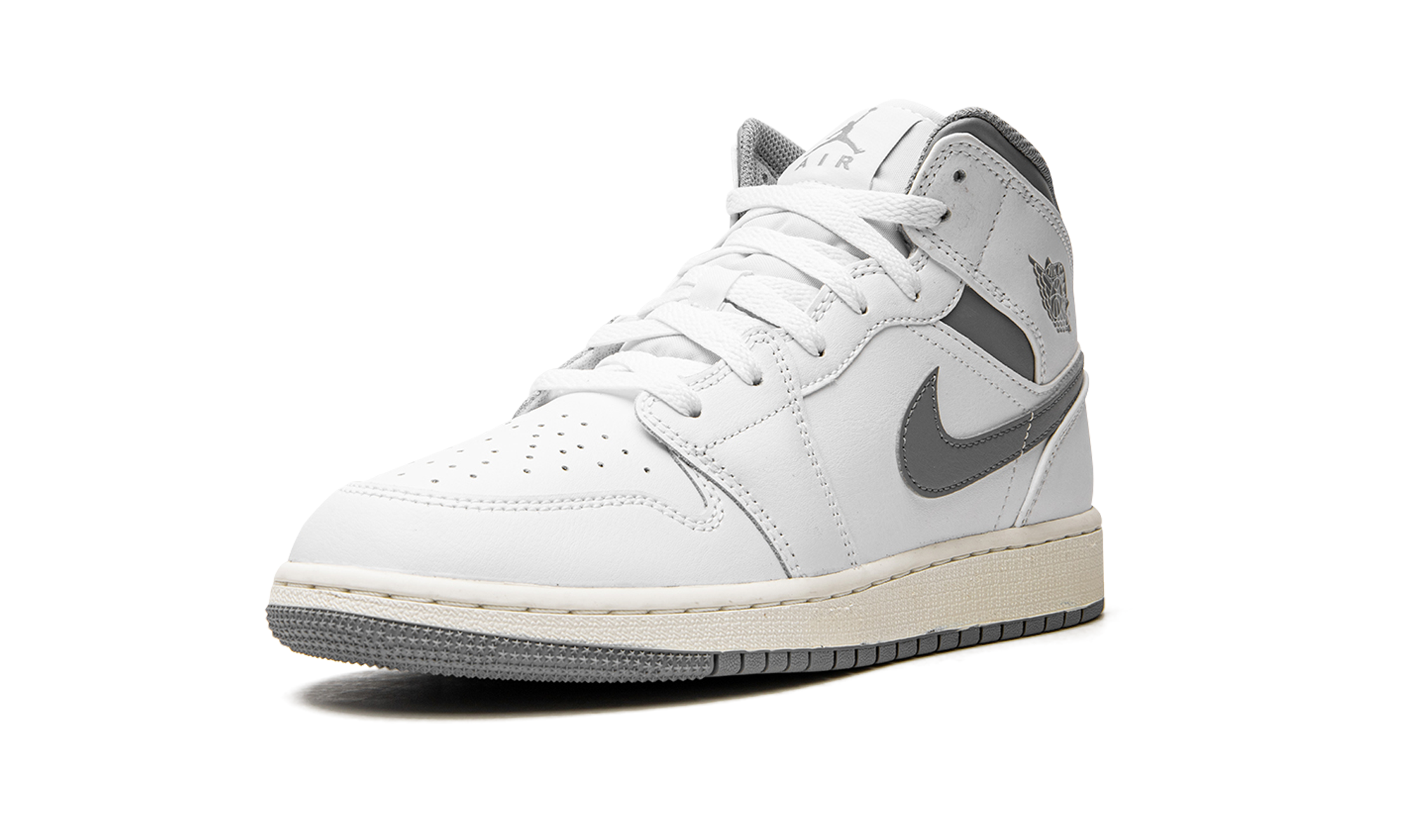 air jordan 1 mid neutral grey gs+554725-135+left diagnol single view