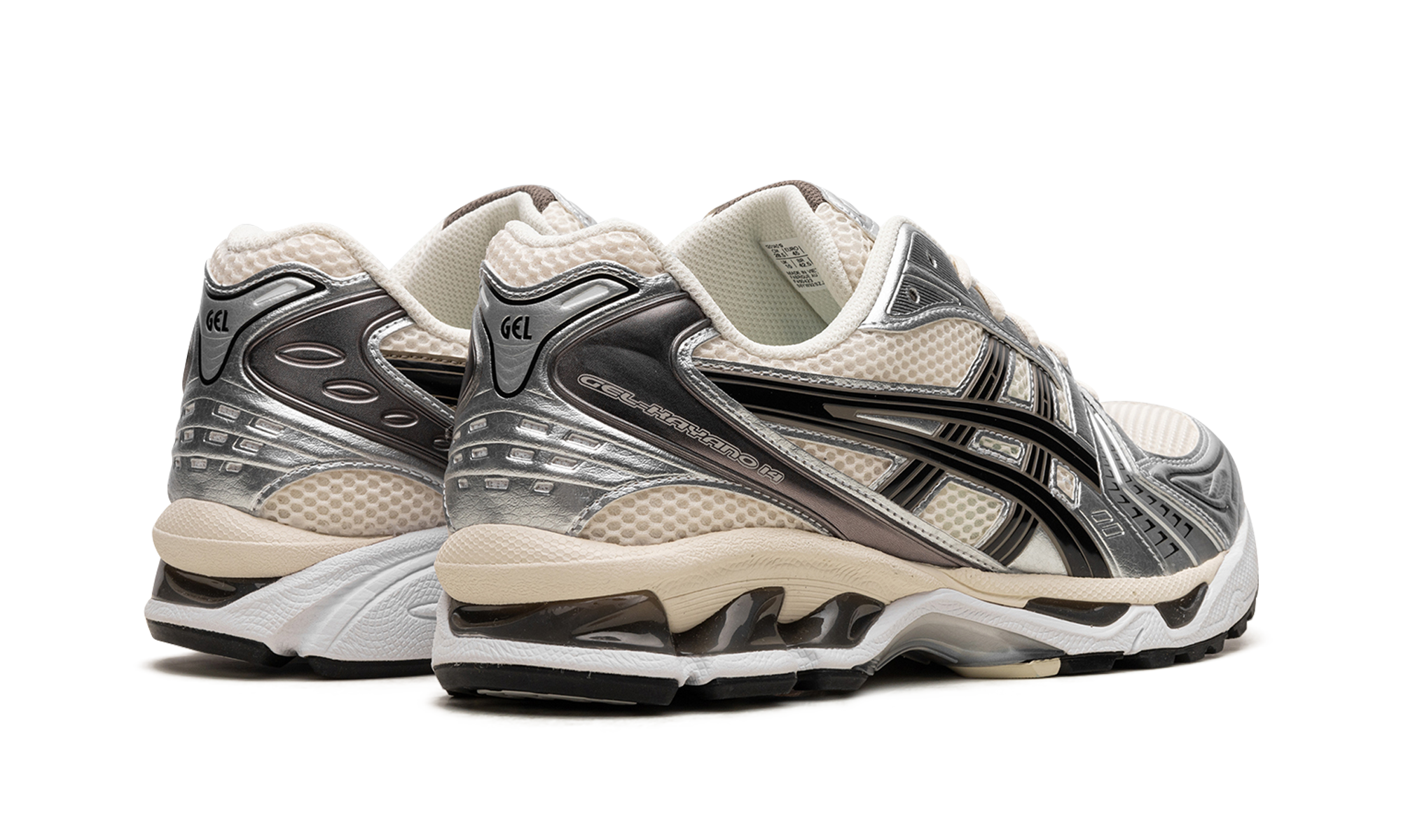 asics gel kayano 14 cream black metallic plum+1201A019-108+diagnol right behind view