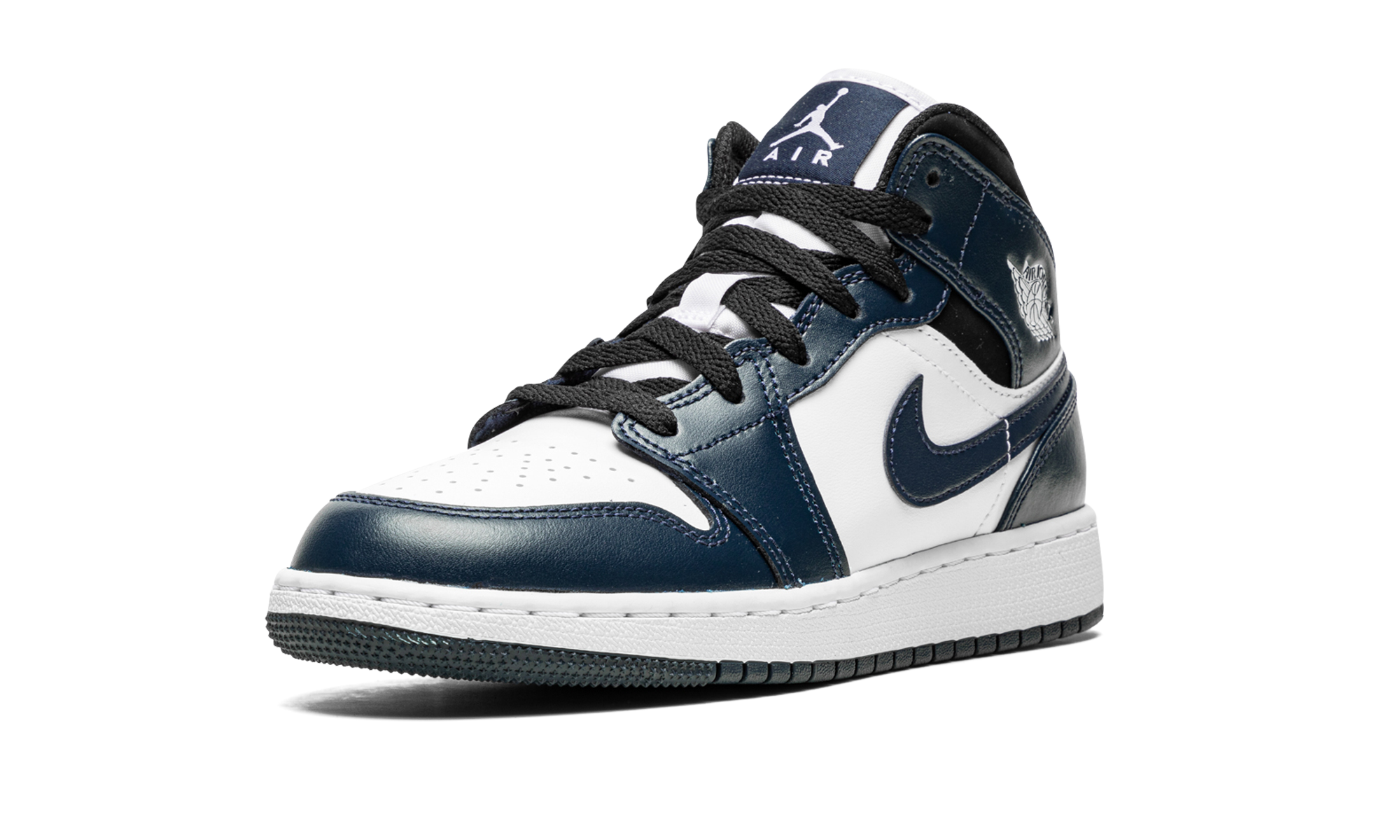 jordan 1 mid armory navy gs+554725-411+left diagnol single view