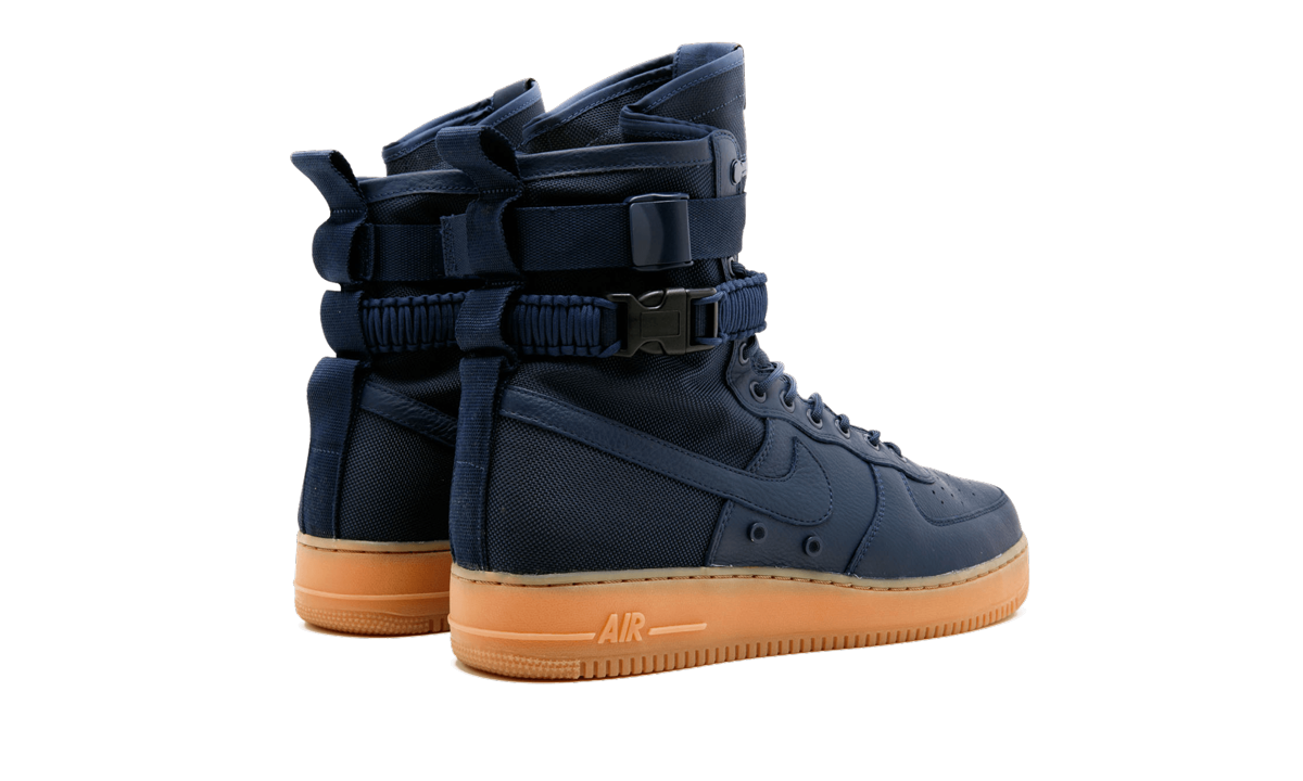 nike sf air force 1 high navy gum+864024-400+diagnol right behind view