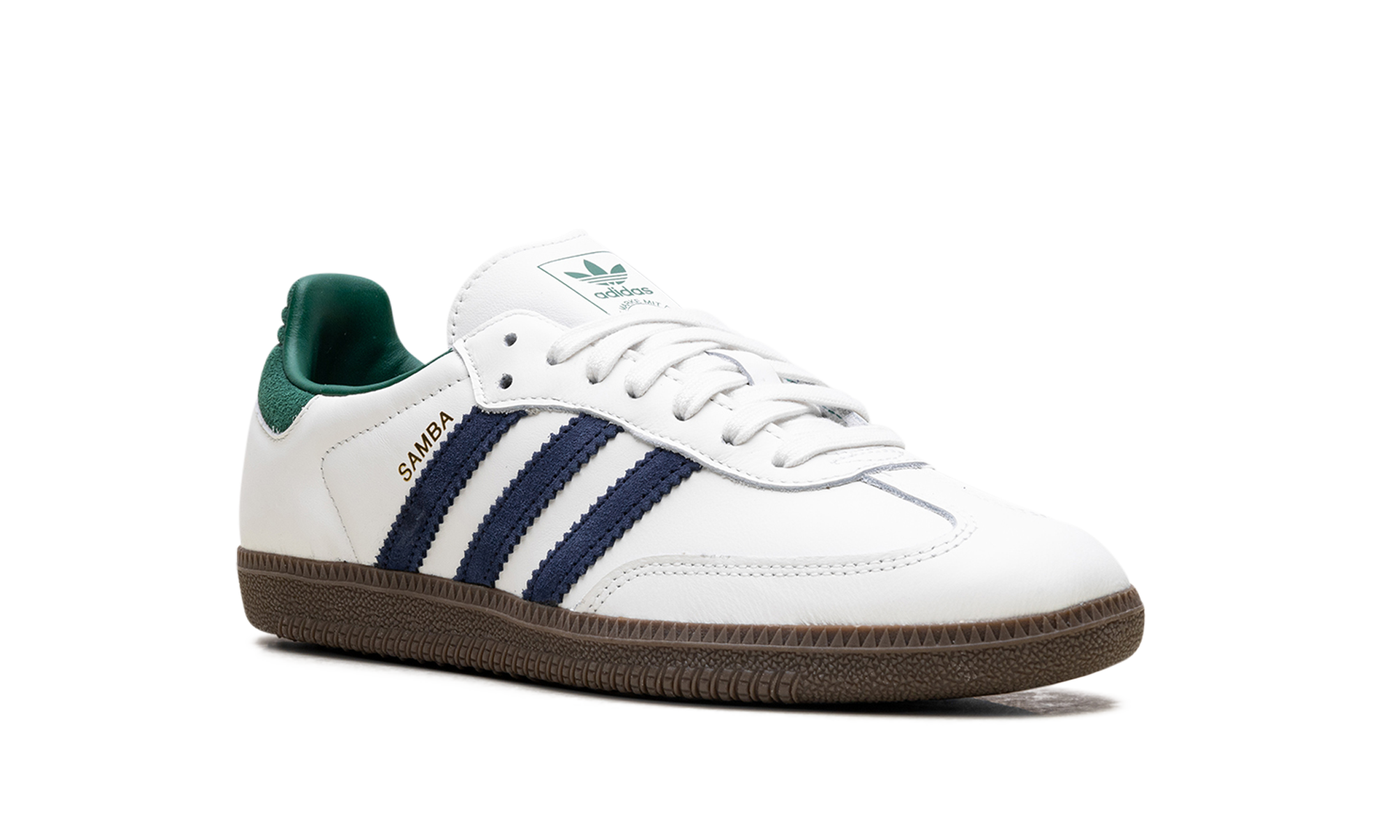 adidas samba og black white collegiate green+IH4882+diagnol right view