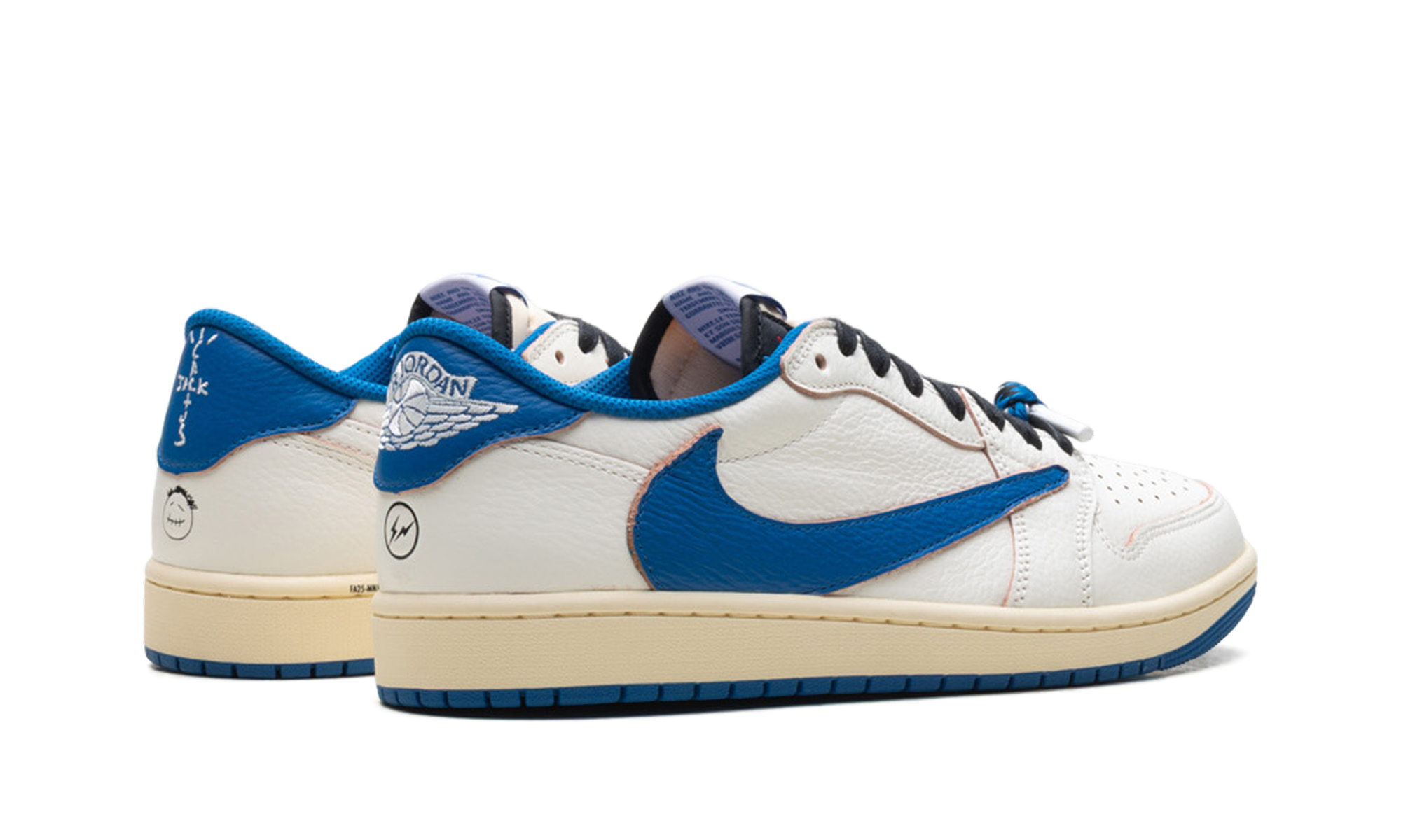 jordan 1 retro low og sp fragment x travis scott sail military blue+DM7866-104+diagnol right behind view