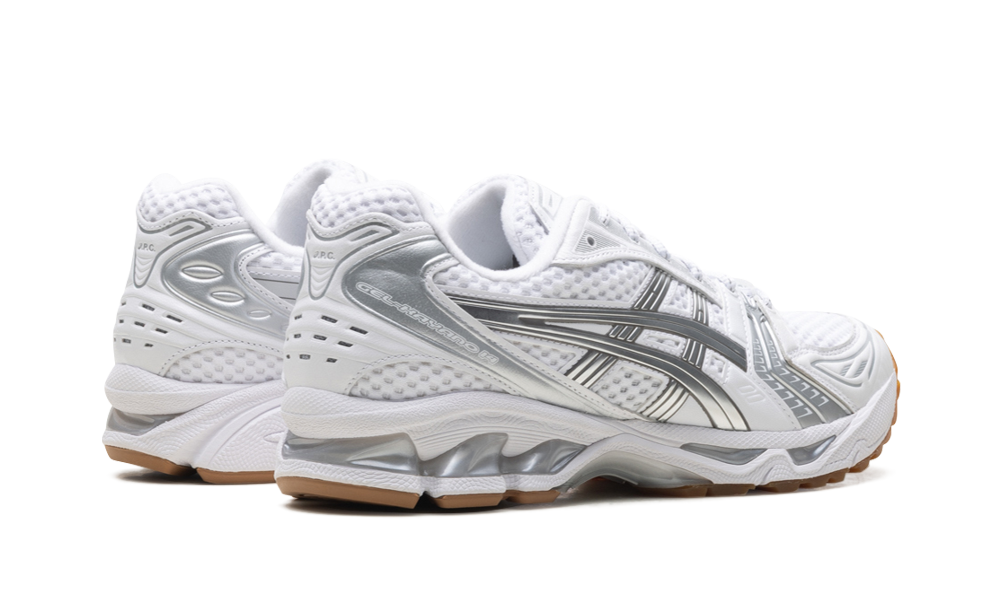 asics gel kayano 14 apc white pure silver+1203A727-100+diagnol right behind view