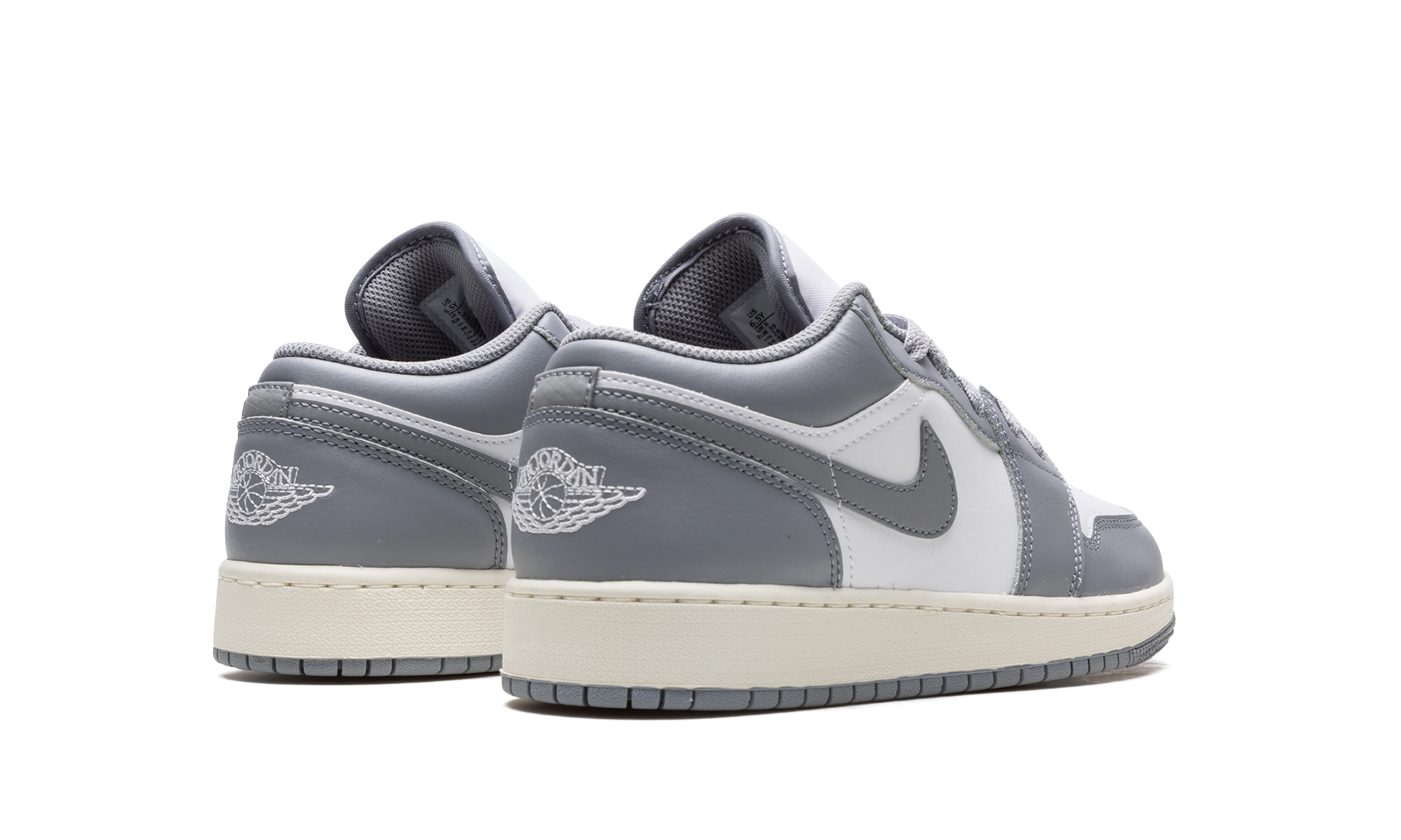 air jordan 1 low vintage grey gs+553560-053+diagnol right behind view