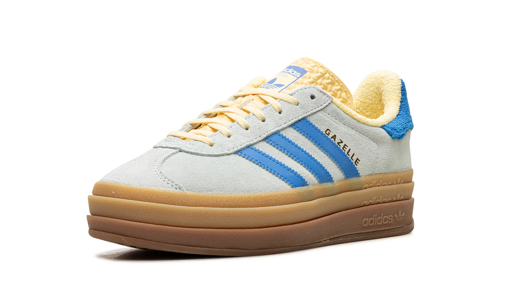 adidas gazelle bold almost blue yellow women s+IE0430+left diagnol single view