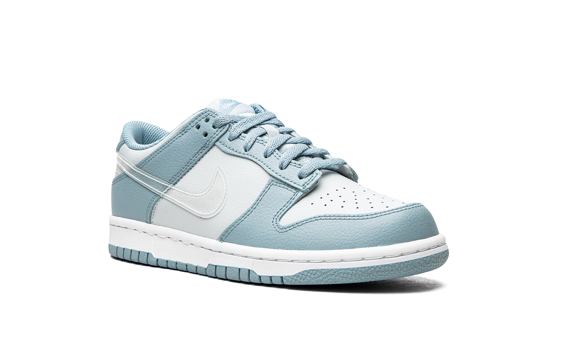 nike dunk low clear blue swoosh gs+DH9765-401+diagnol right view