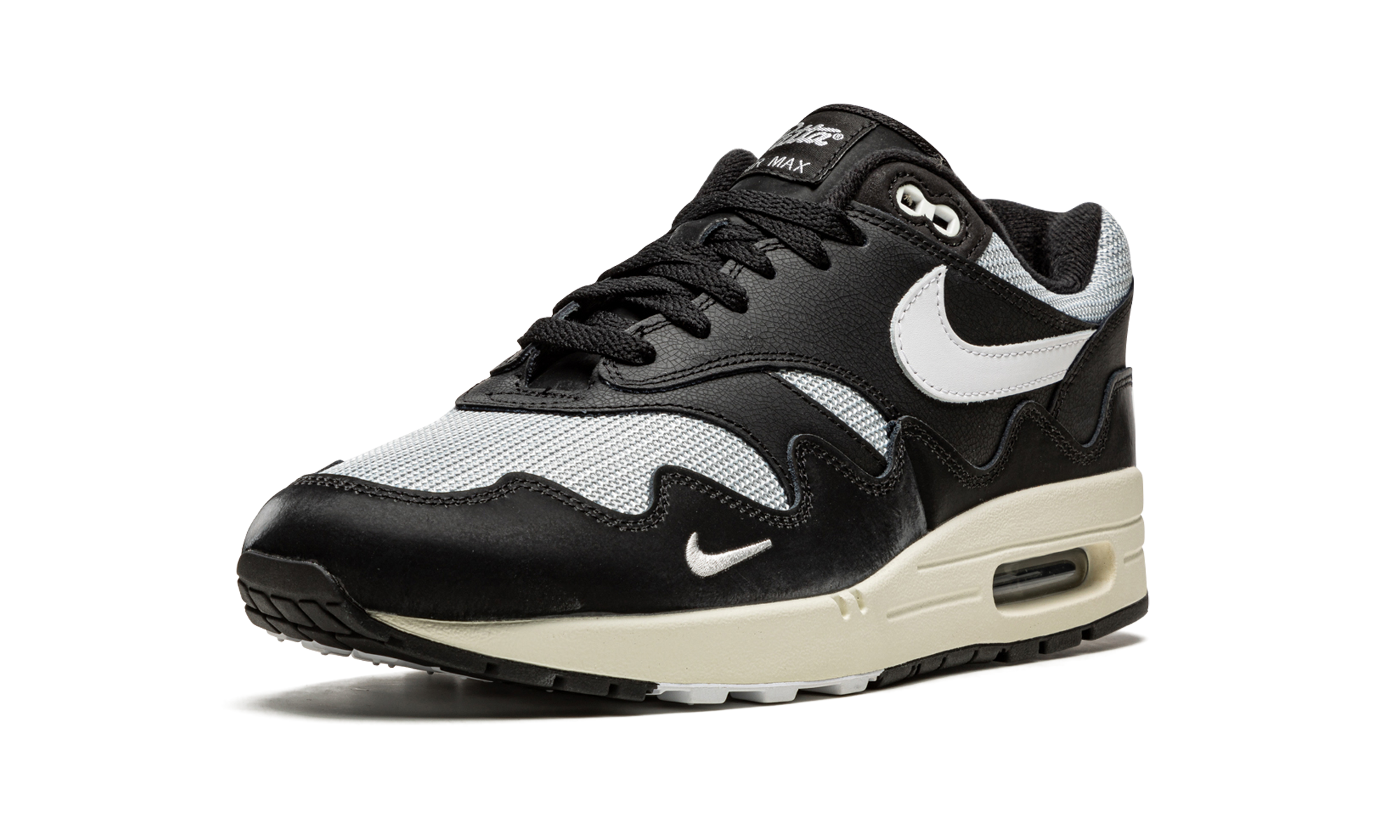 nike air max 1 patta waves black with bracelet+DQ0299-001+left diagnol single view