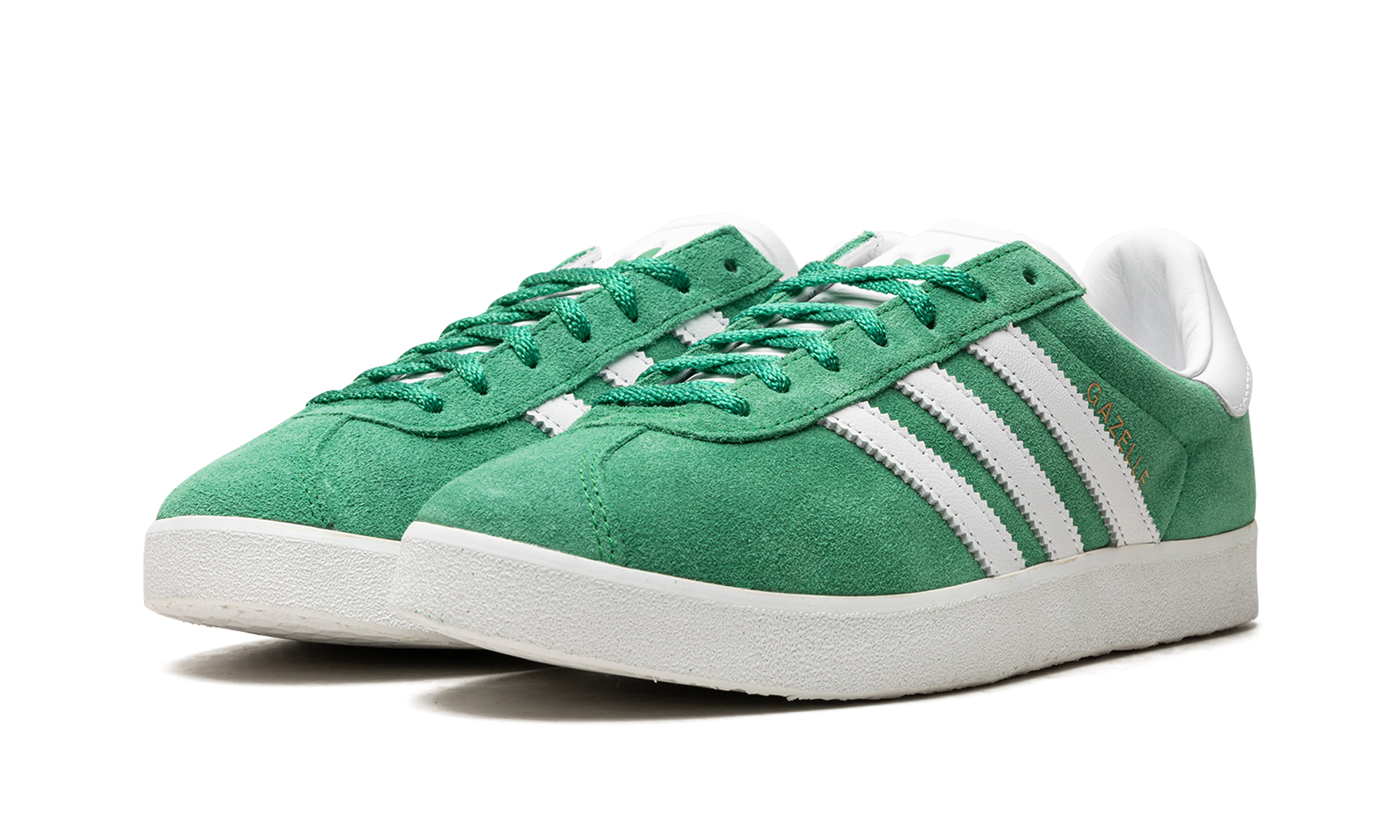 adidas gazelle 85 green white gold metallic+IE2165+diagnol left view
