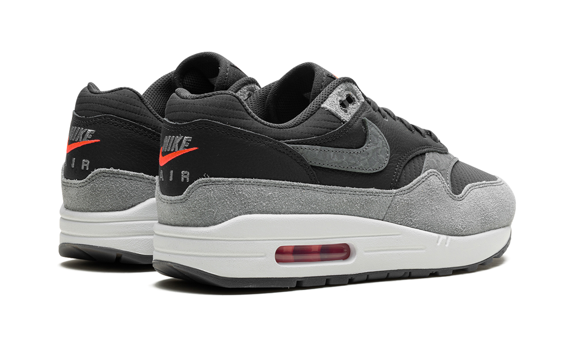nike air max 1 premium dark smoke grey+HJ9292-070+diagnol right behind view