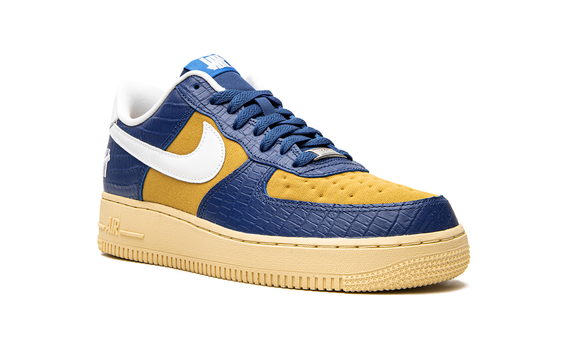 nike air force 1 low sp undefeated 5 on it blue yellow croc+DM8462-400+diagnol right view