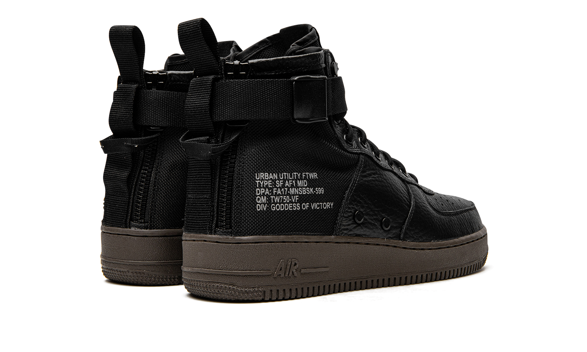 nike sf air force 1 mid black dark hazel+917753-002+diagnol right behind view