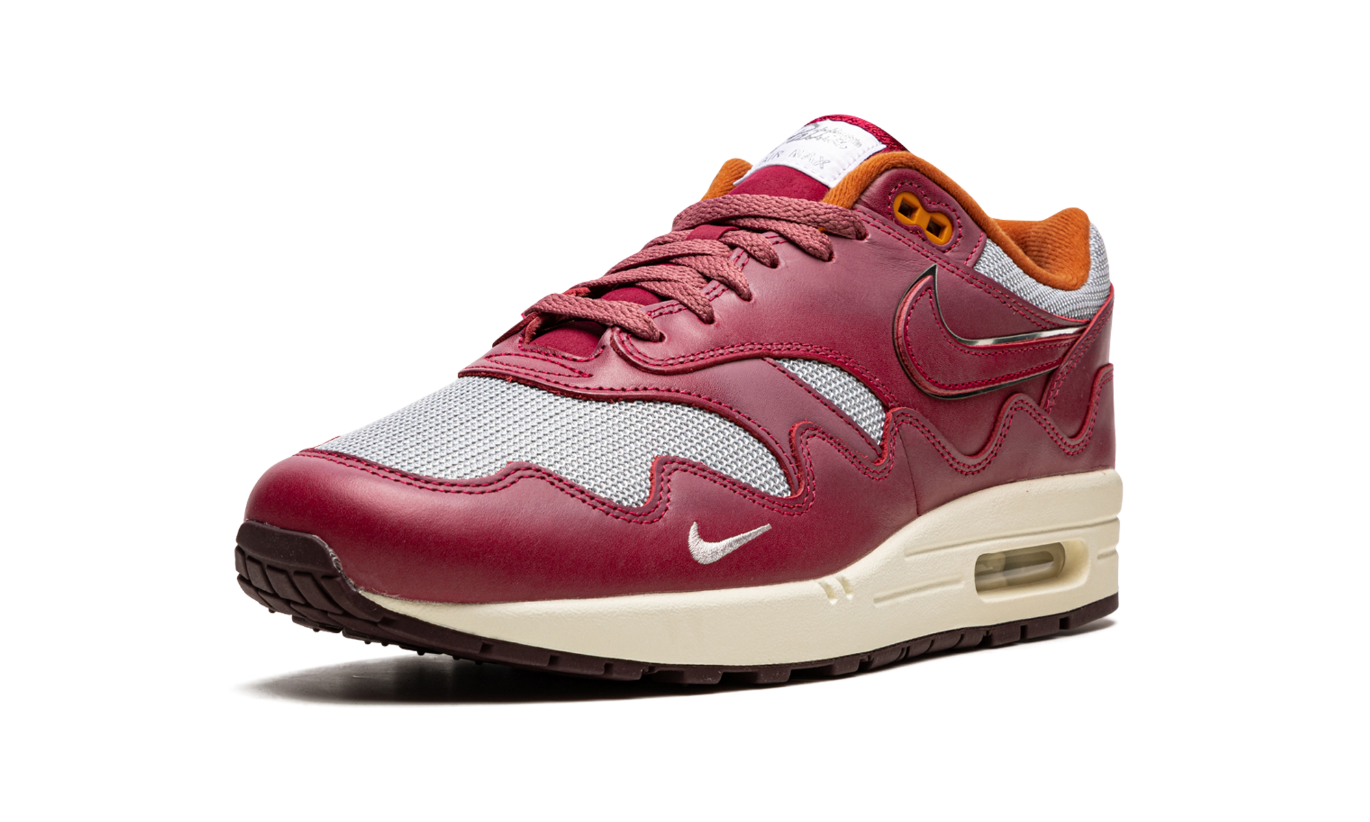 nike air max 1 patta waves rush maroon with bracelet+DO9549-001+left diagnol single view