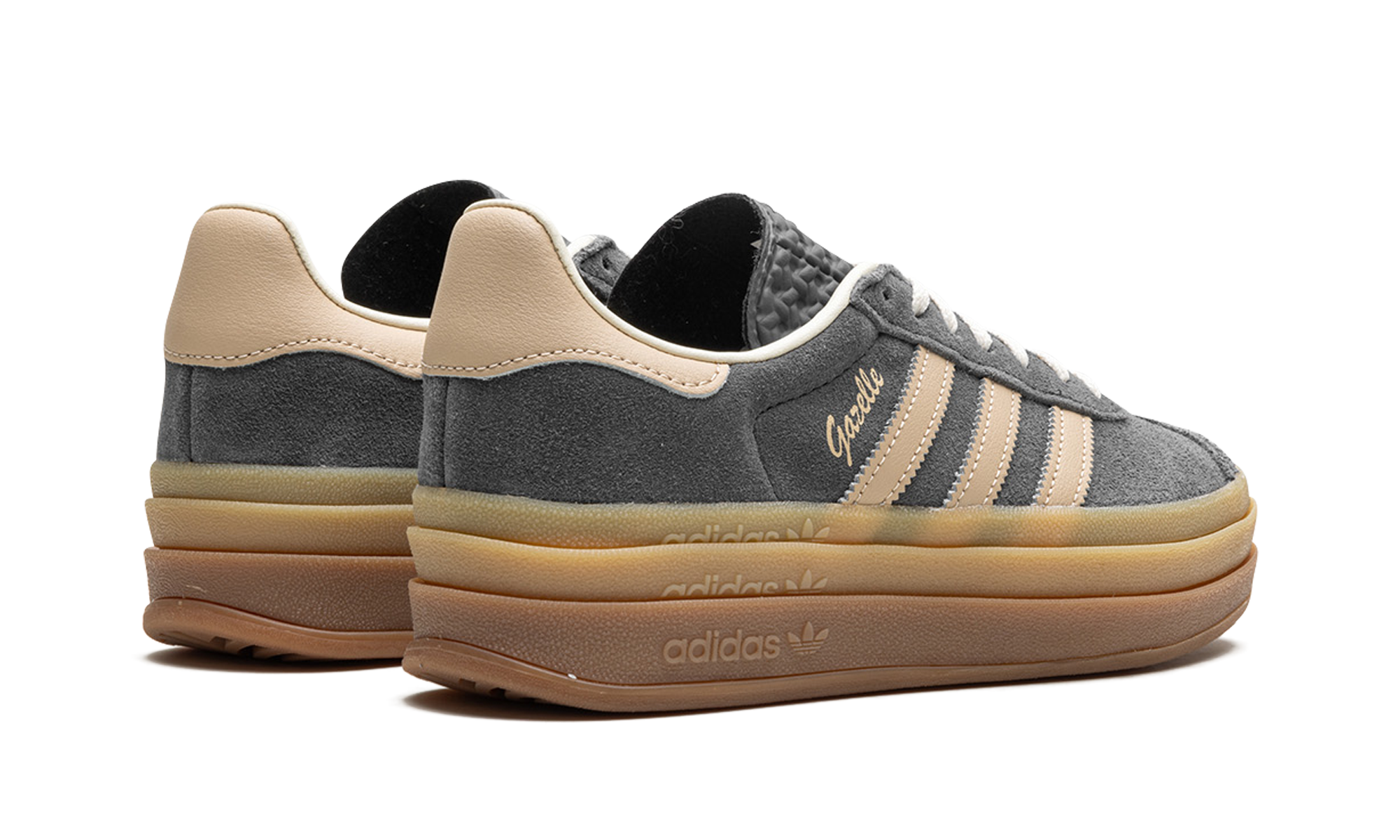 adidas gazelle bold grey magic beige gum women s+IE0428+diagnol right behind view