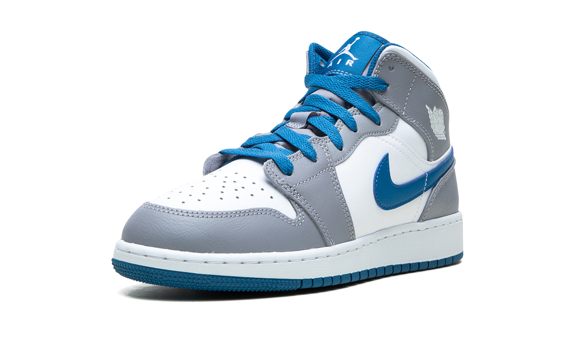 jordan 1 mid true blue cement gs+DQ8423-014+left diagnol single view