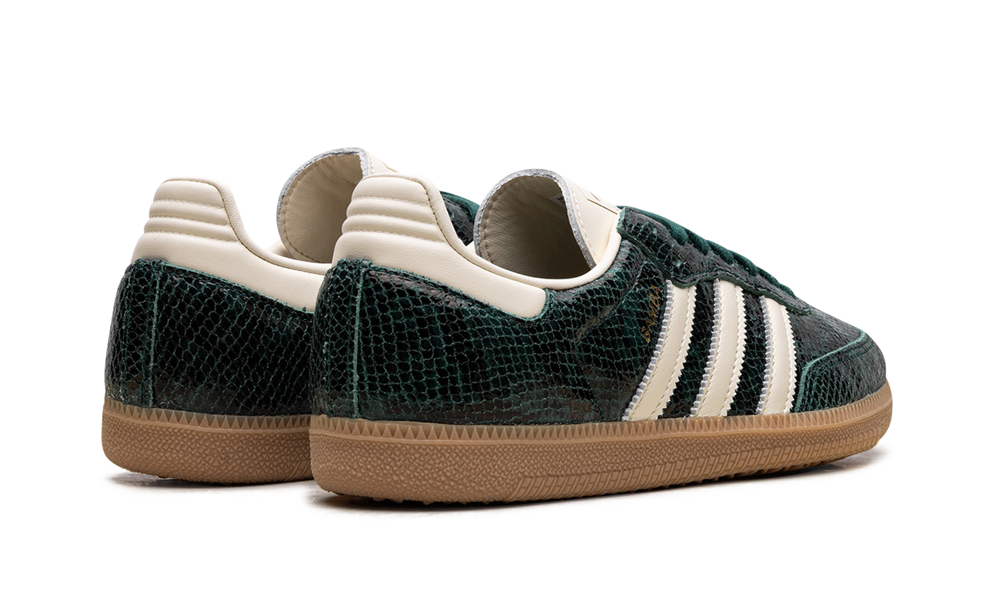 adidas samba og black cream white collegiate green+JR8848+diagnol right behind view