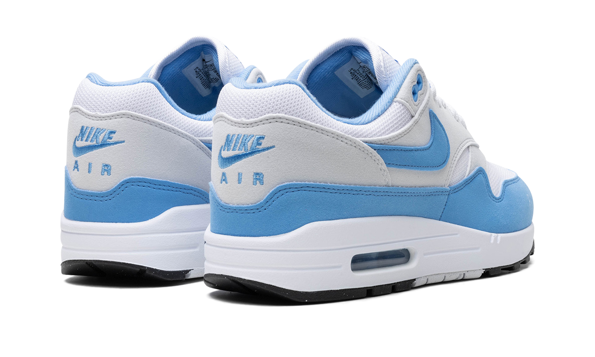 nike air max 1 white university blue+FD9082-103+diagnol right behind view