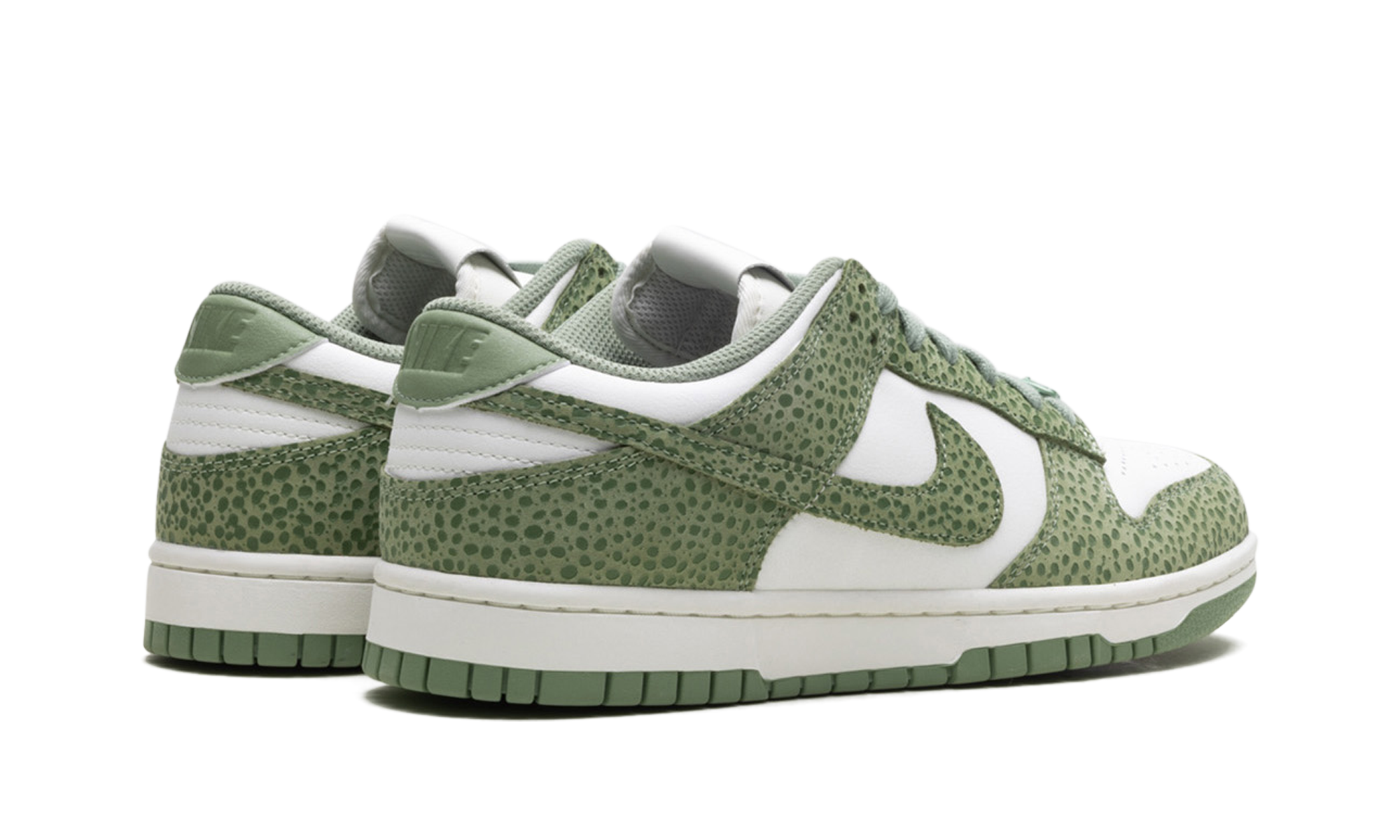 nike dunk low safari oil green women s+FV6516-300+diagnol right behind view