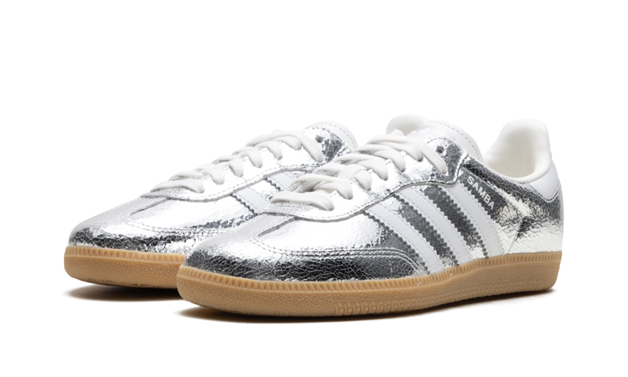adidas samba og silver metallic cracked leather women s+JR0035+diagnol left view