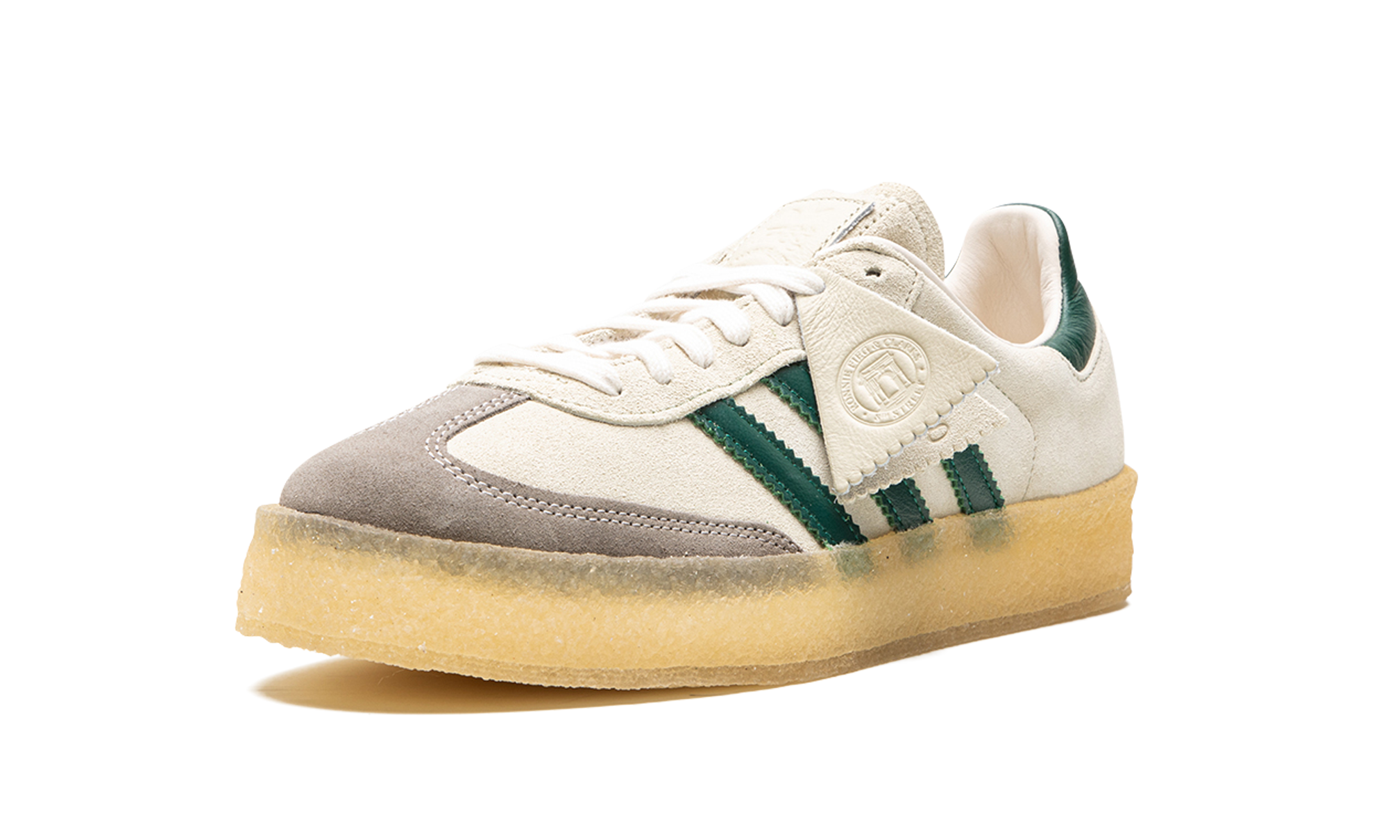 adidas clarks 8th street samba by ronnie fieg chalk white green+ID7297+left diagnol single view