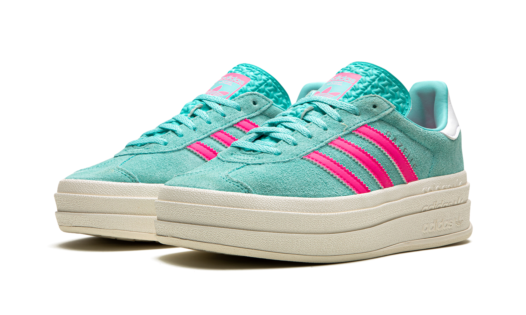 adidas gazelle bold flash aqua lucid pink women s+ID7026+diagnol left view