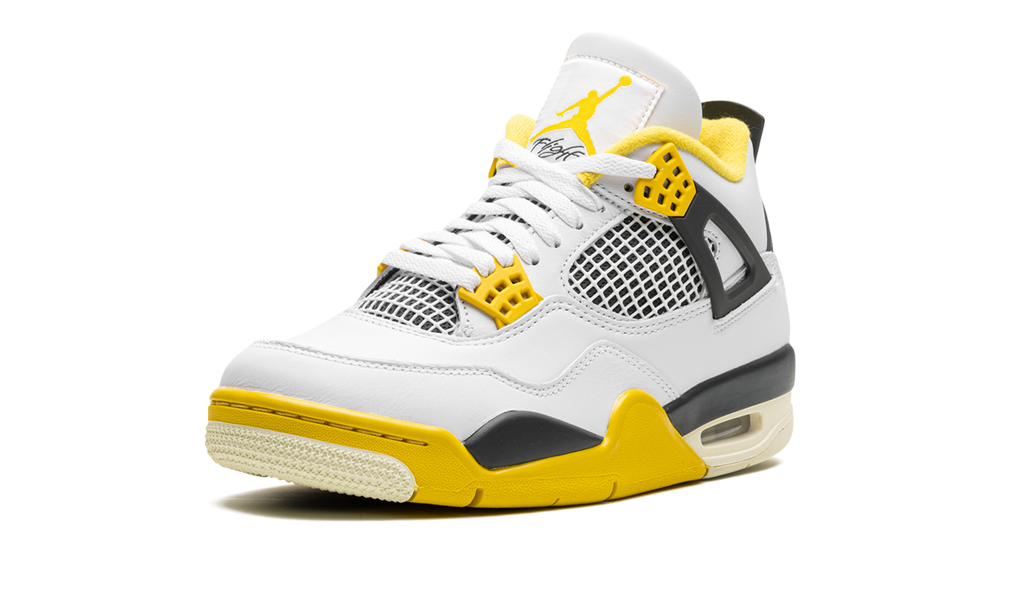 jordan 4 retro vivid sulfur women s+AQ9129-101+left diagnol single view