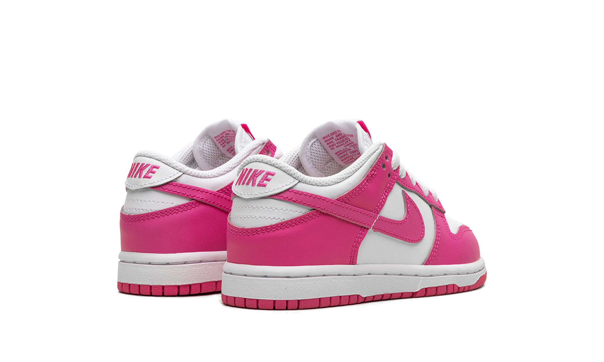 nike dunk low laser fuchsia ps+FB9108-102+diagnol right behind view