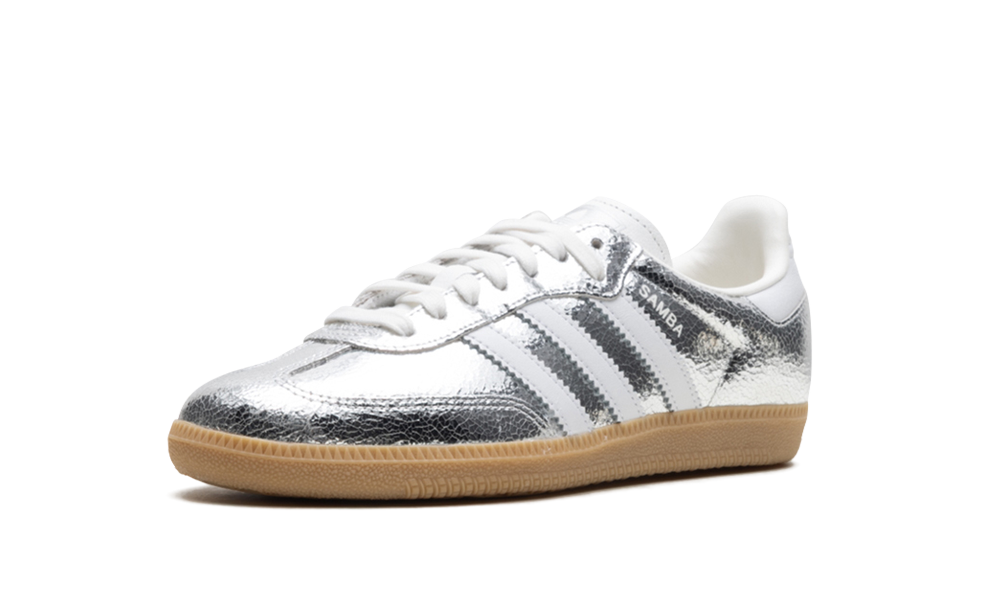 adidas samba og silver metallic cracked leather women s+JR0035+left diagnol single view