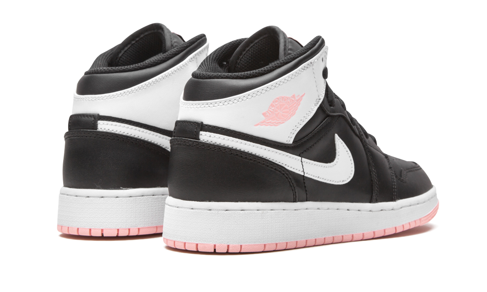 jordan 1 mid arctic pink black gs+555112-061+diagnol right behind view