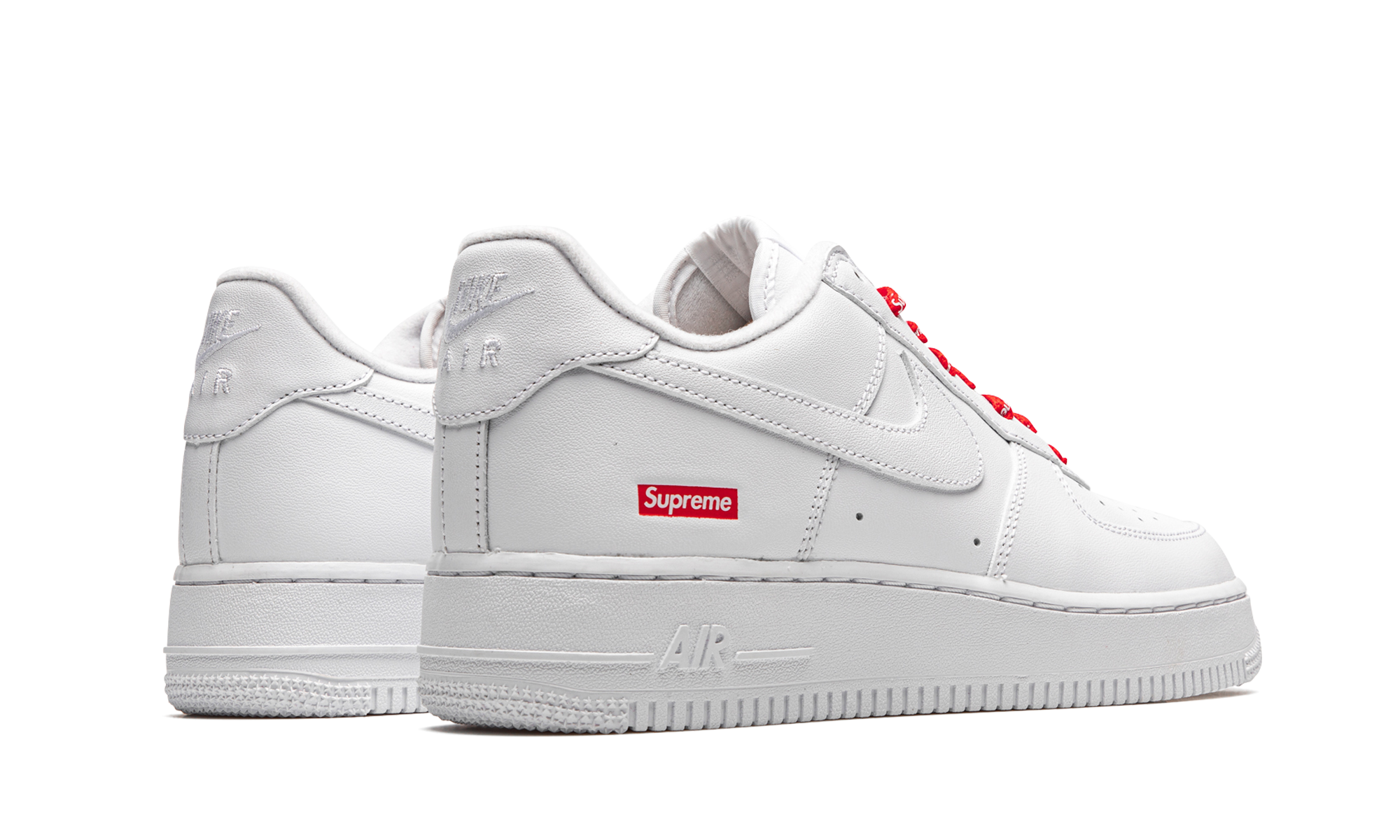 nike air force 1 low supreme white+CU9225-100+diagnol right behind view