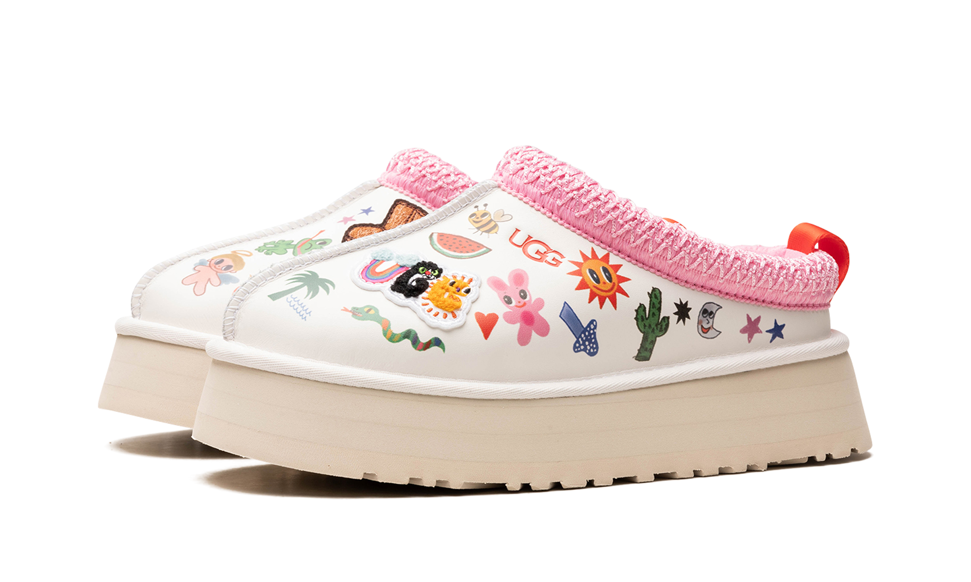 ugg tazz slipper humberto cruz pop sketch women s+1155751-WHT+diagnol left view