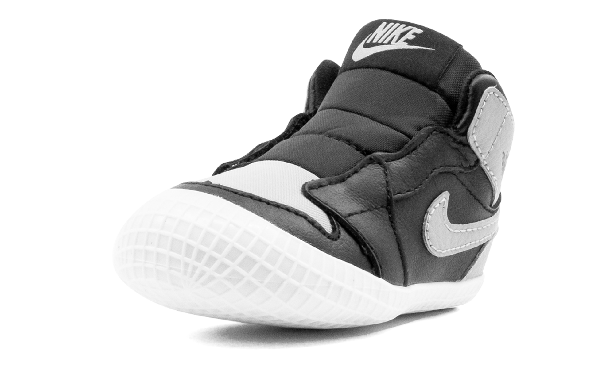 jordan 1 crib bootie black medium grey i+AT3745-013+left diagnol single view