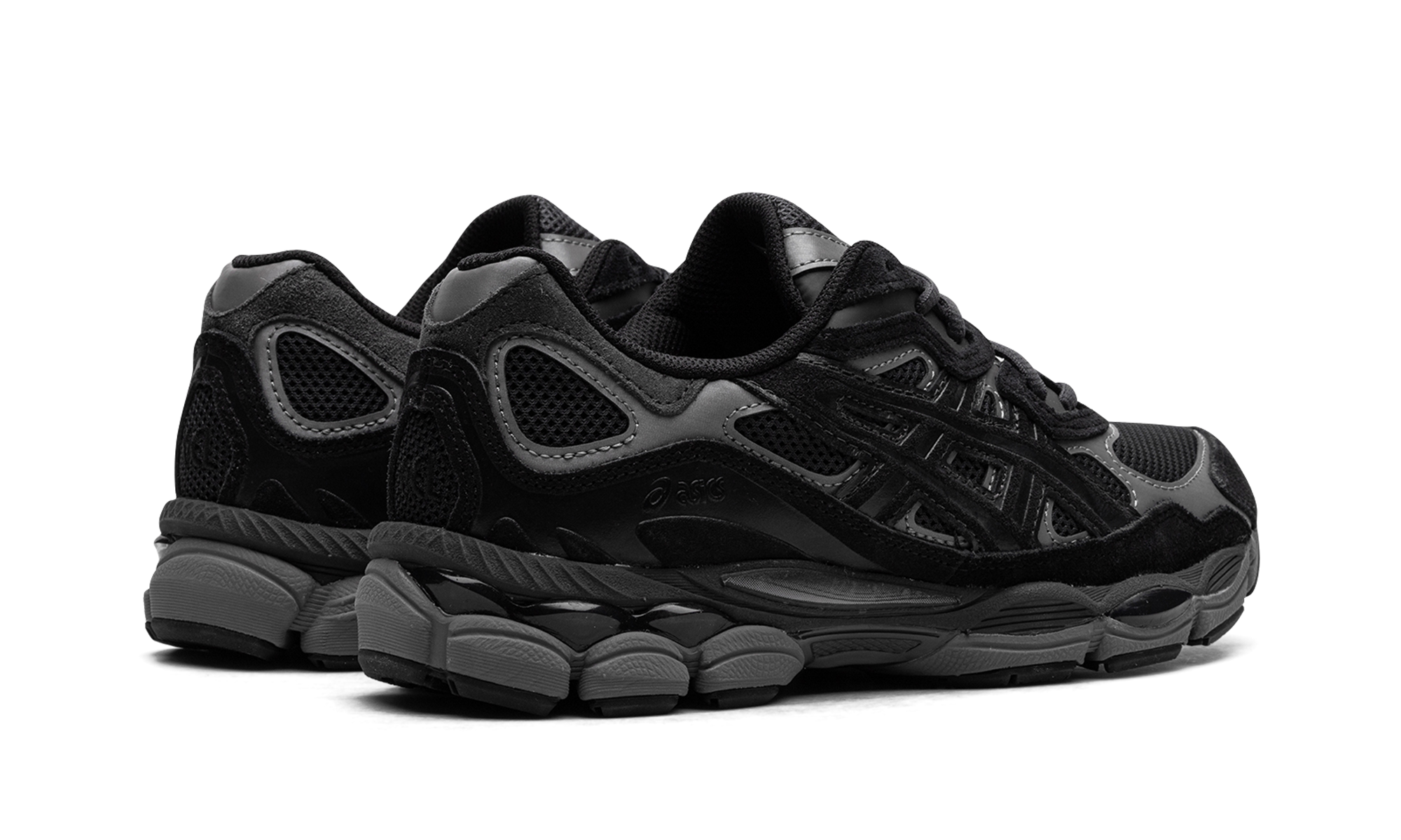 asics gel nyc graphite grey black+1201A789-020+diagnol right behind view