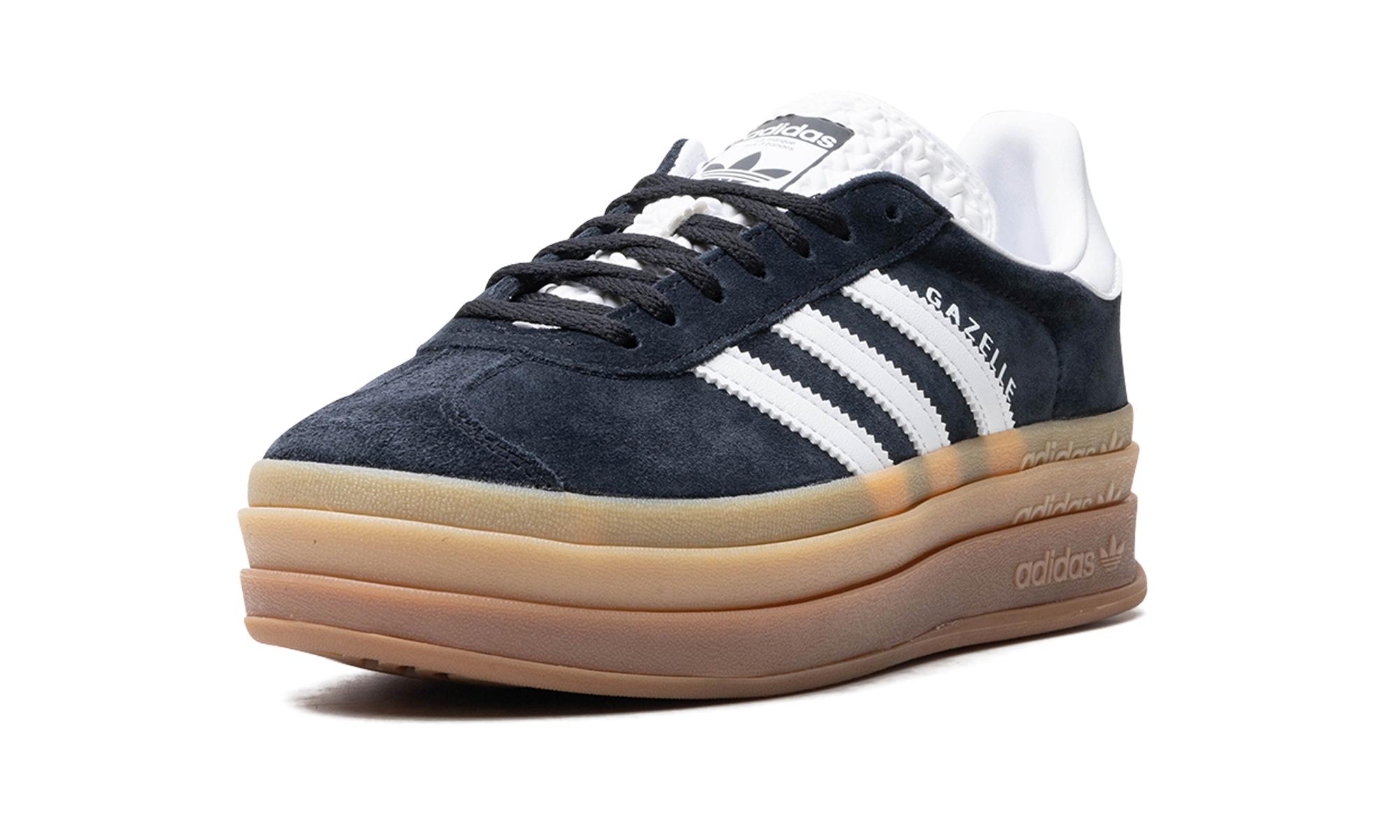 adidas gazelle bold black white gum women s+IE0876+left diagnol single view