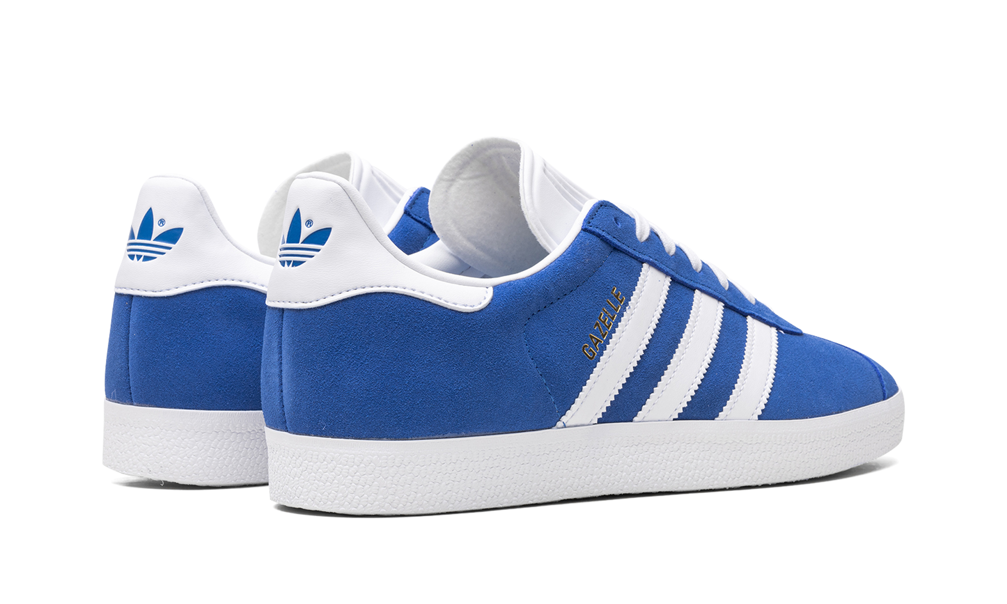 adidas gazelle blue cloud white gold metallic+GX2207+diagnol right behind view