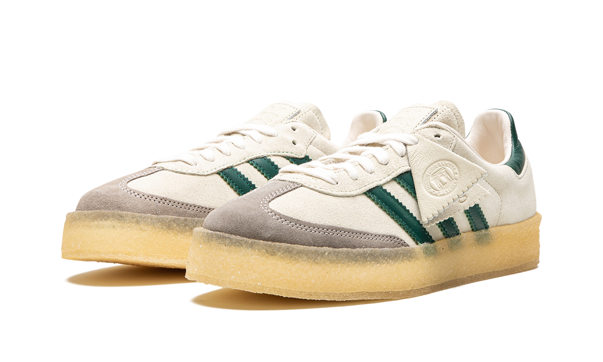 adidas clarks 8th street samba by ronnie fieg chalk white green+ID7297+diagnol left view