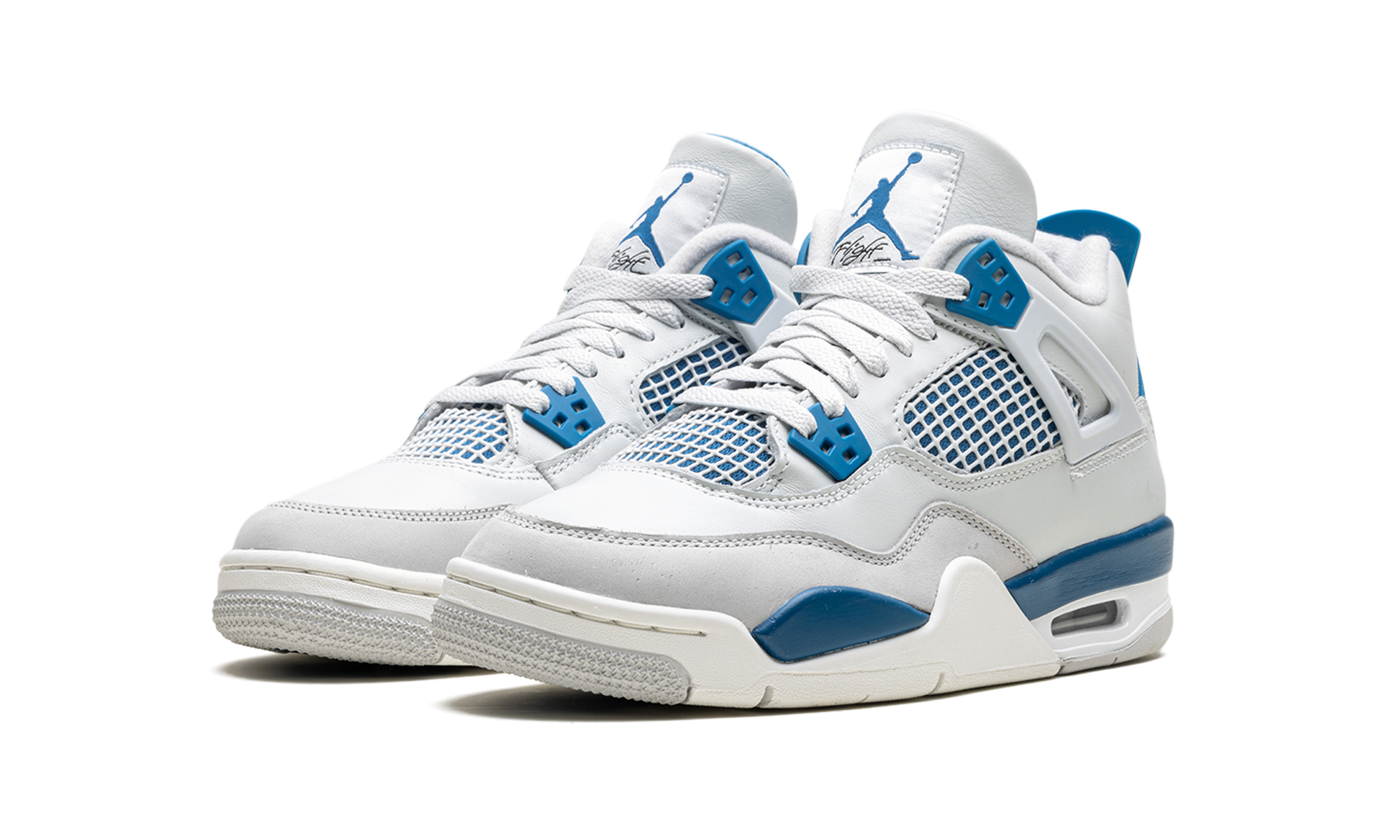 jordan 4 retro military blue 2024 gs+HF4281-141+diagnol left view