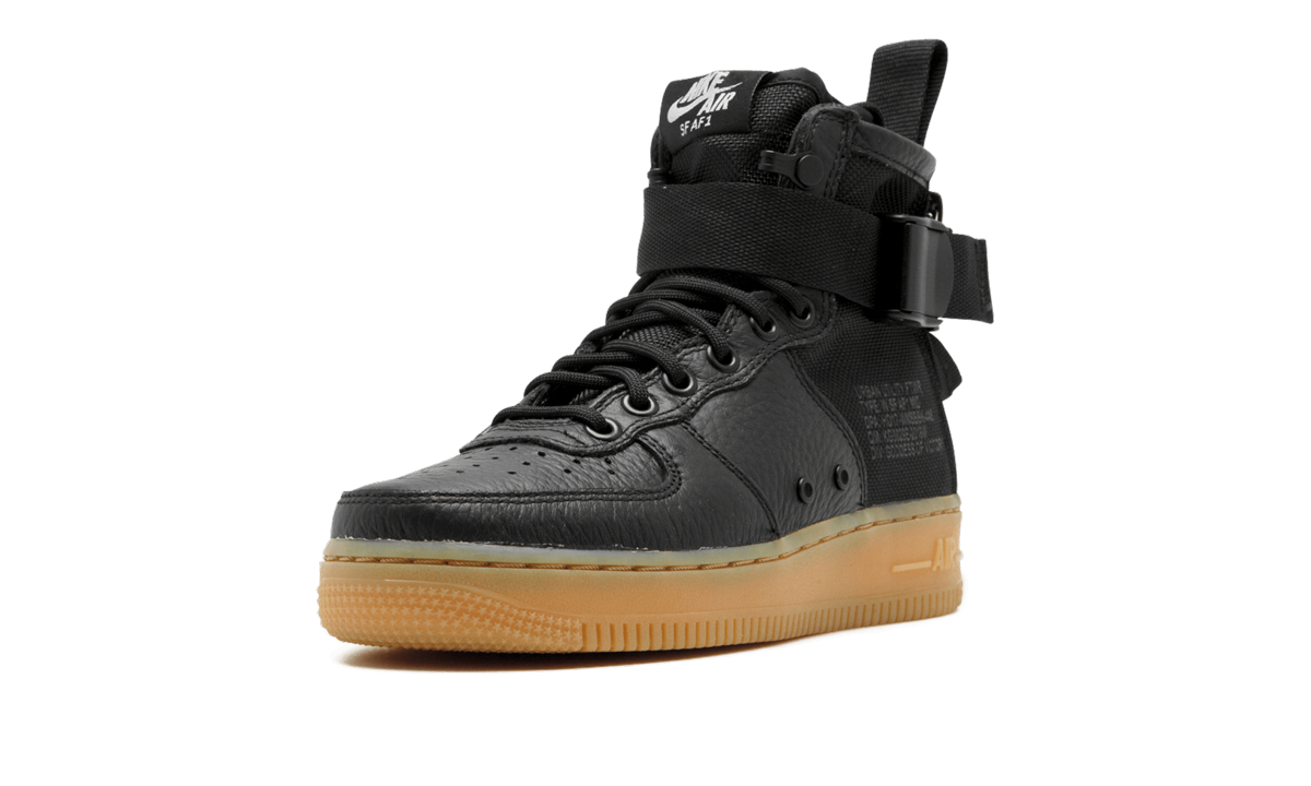 nike sf air force 1 mid black gum women s+AA3966-002+left diagnol single view
