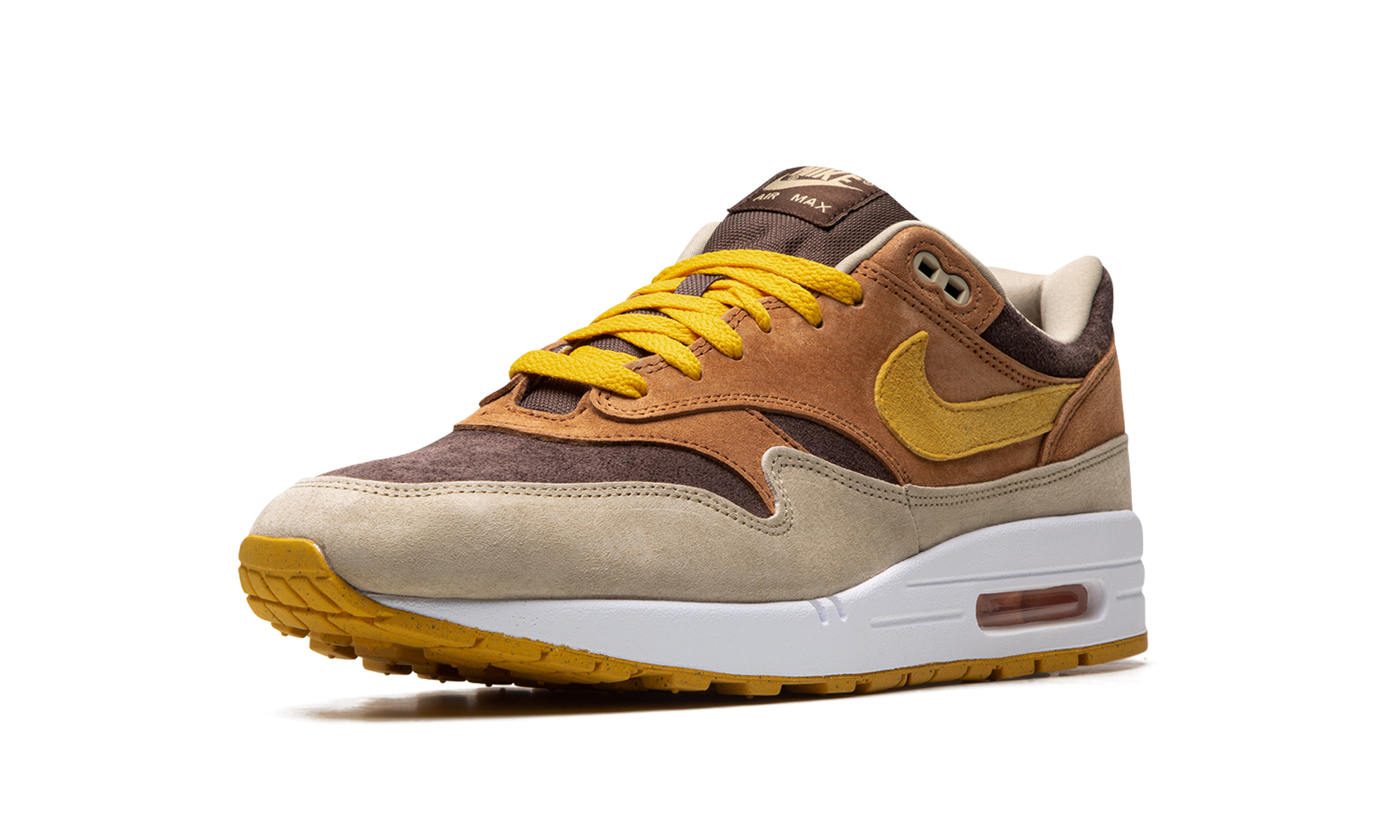 nike air max 1 prm duck pecan yellow ochre+DZ0482-200+left diagnol single view