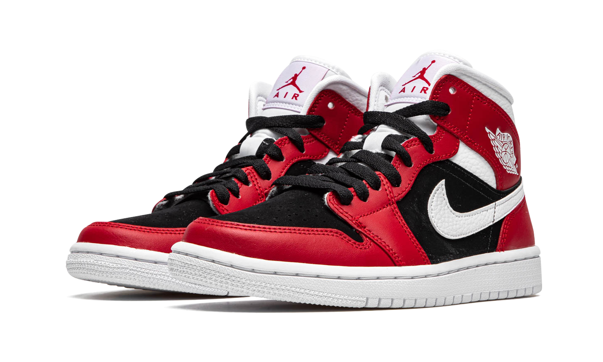 jordan 1 mid gym red black women s+BQ6472-601+diagnol left view