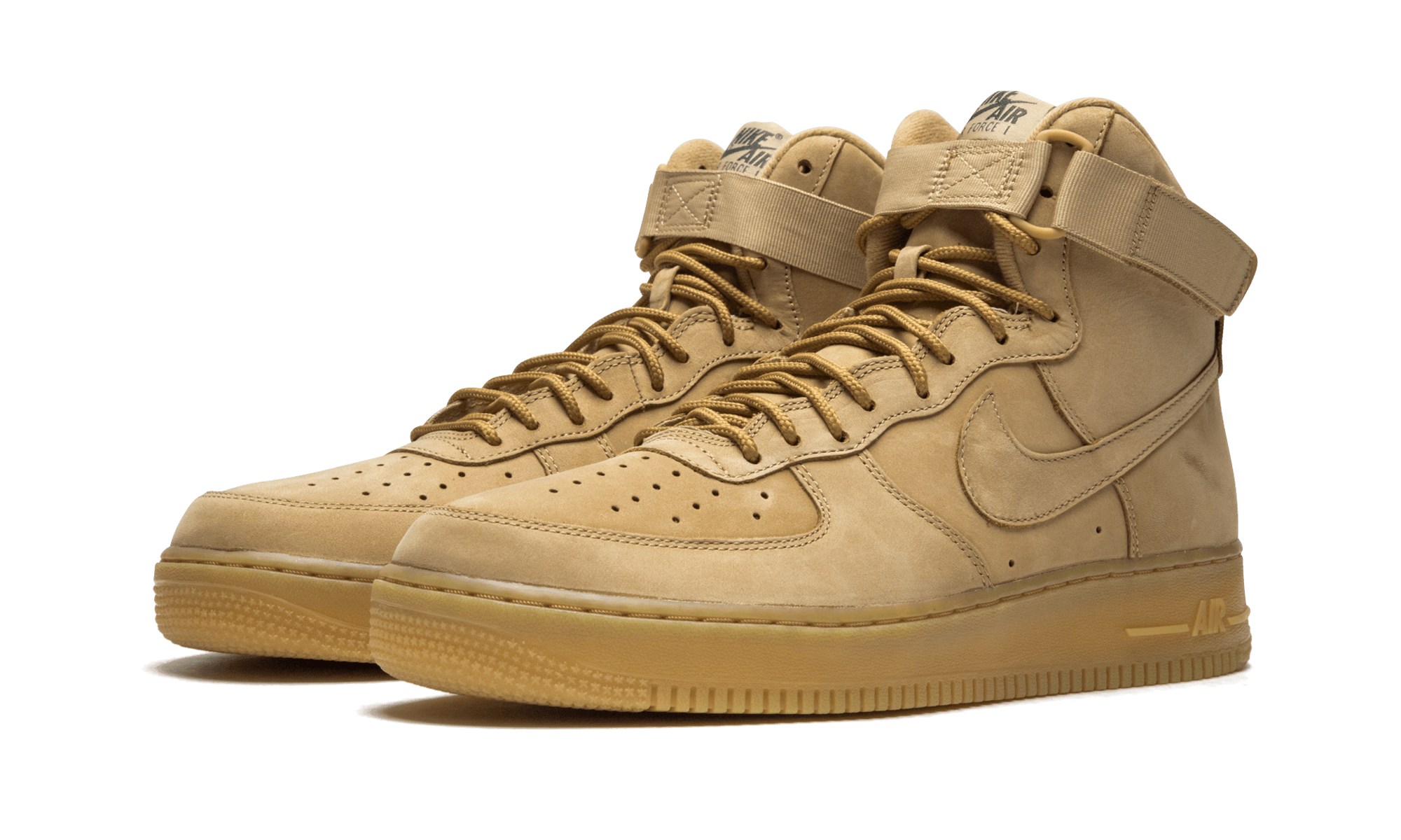 nike air force 1 high wheat 2015+806403-200+diagnol left view