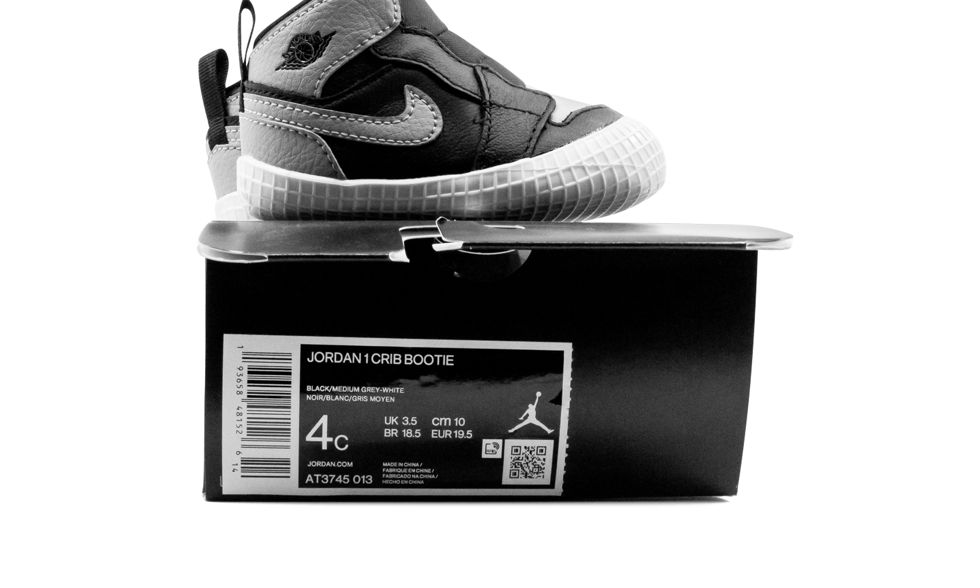 jordan 1 crib bootie black medium grey i+AT3745-013+diagnol right view 1