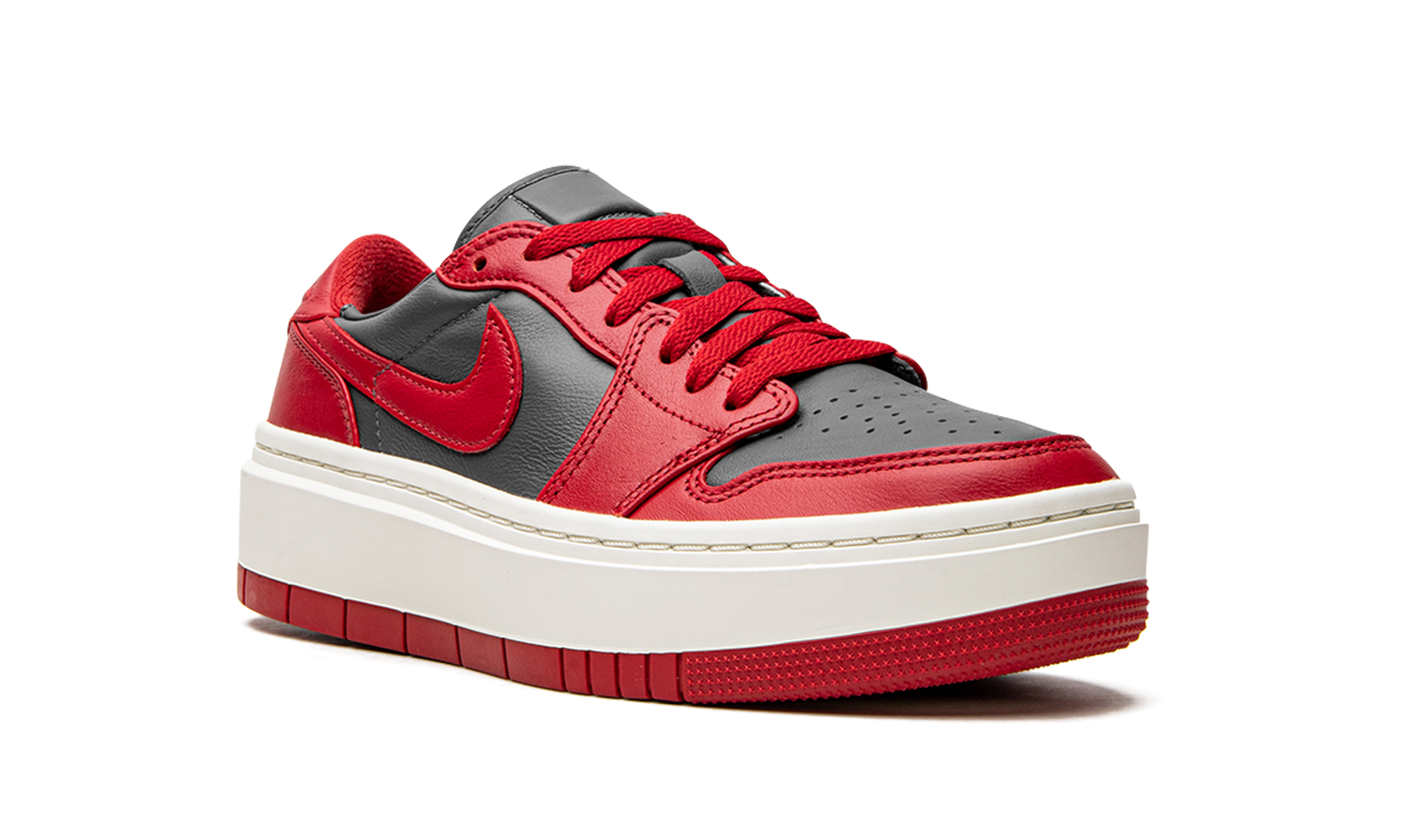 jordan 1 elevate low dark grey varsity red women s+DH7004-006+diagnol right view