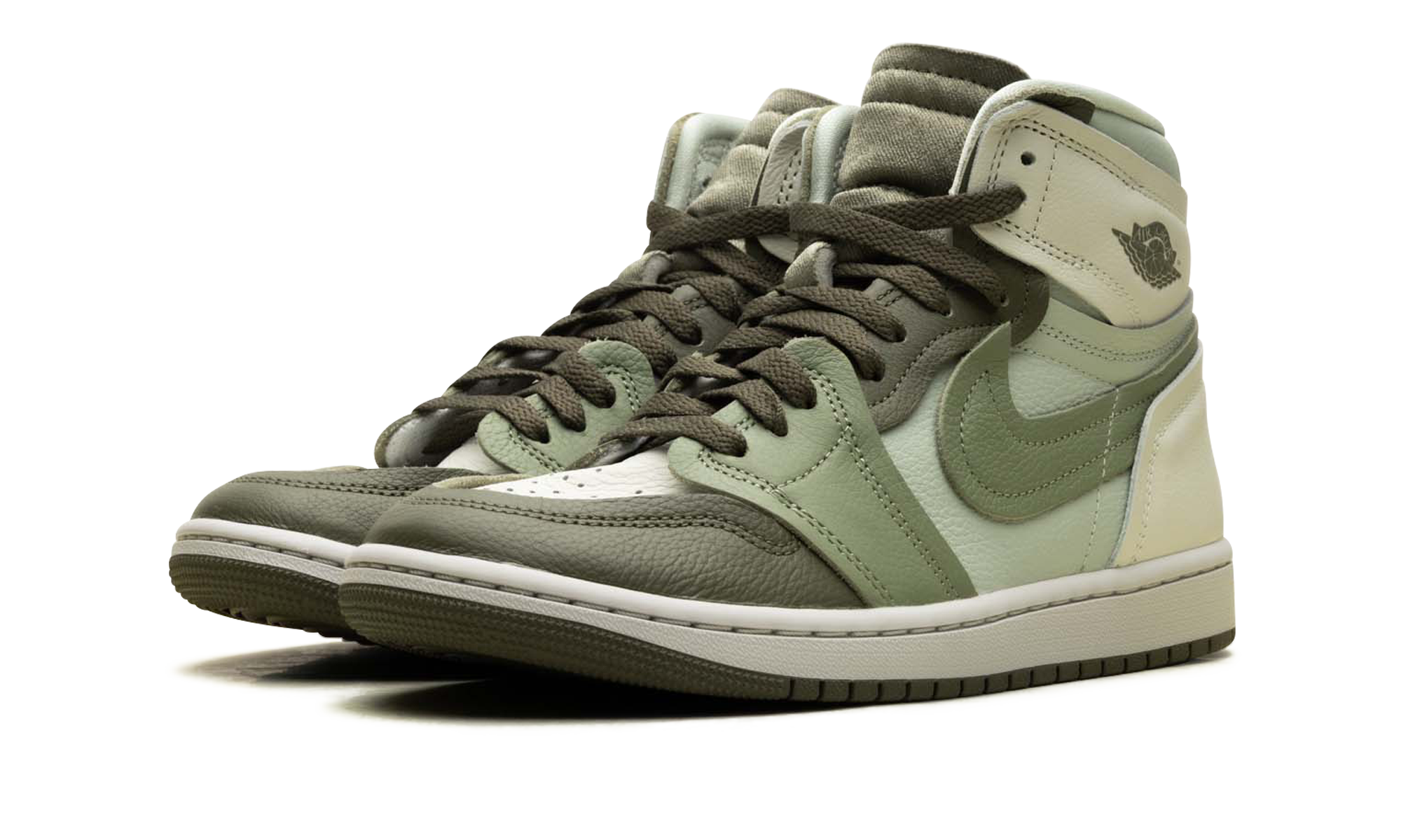 jordan 1 high method of make medium olive women s+FB9891-201+diagnol left view